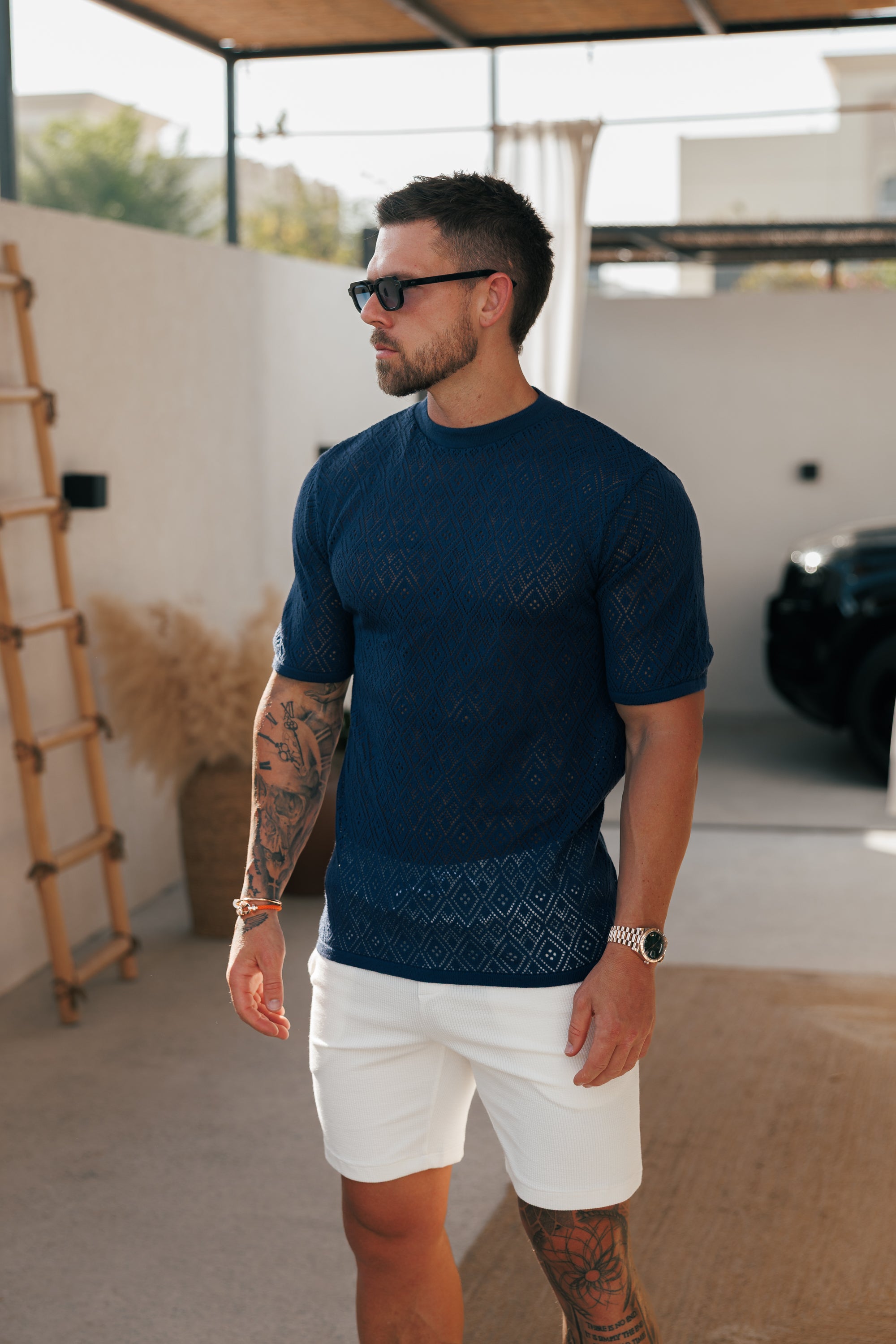 Crochet Crew T-Shirt Caribbean Blue Short Sleeve - FSJ092