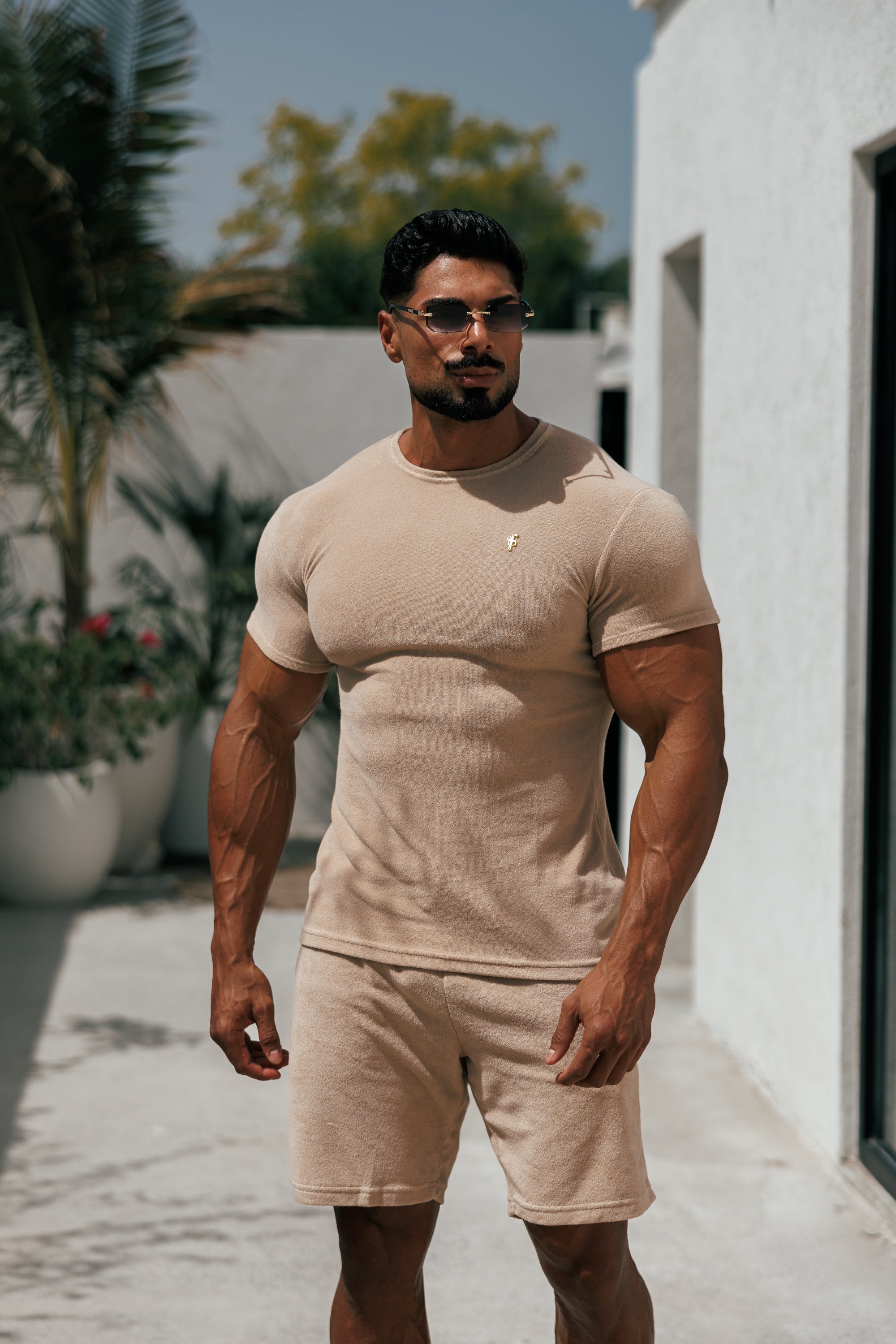 Beige Towelling Crew T Shirt - FSTC662