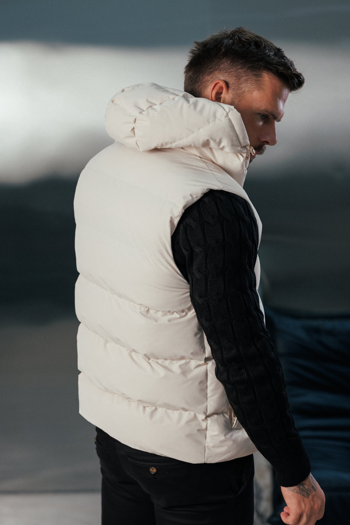Light Beige Padded Hooded Gilet - FSN243 (PRE ORDER 24TH OCTOBER)