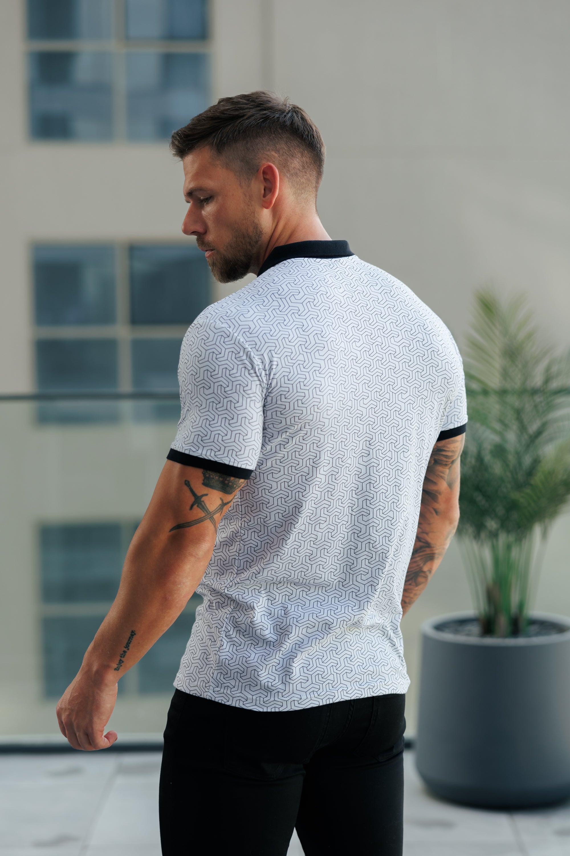 Grey / Black Geo Printed Polo Shirt - FSH1236