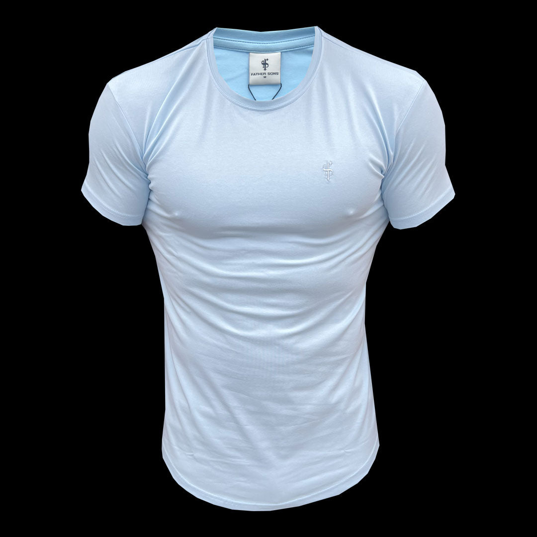 Classic Baby Blue Tonal Curved Hem Crew T Shirt - FSH990