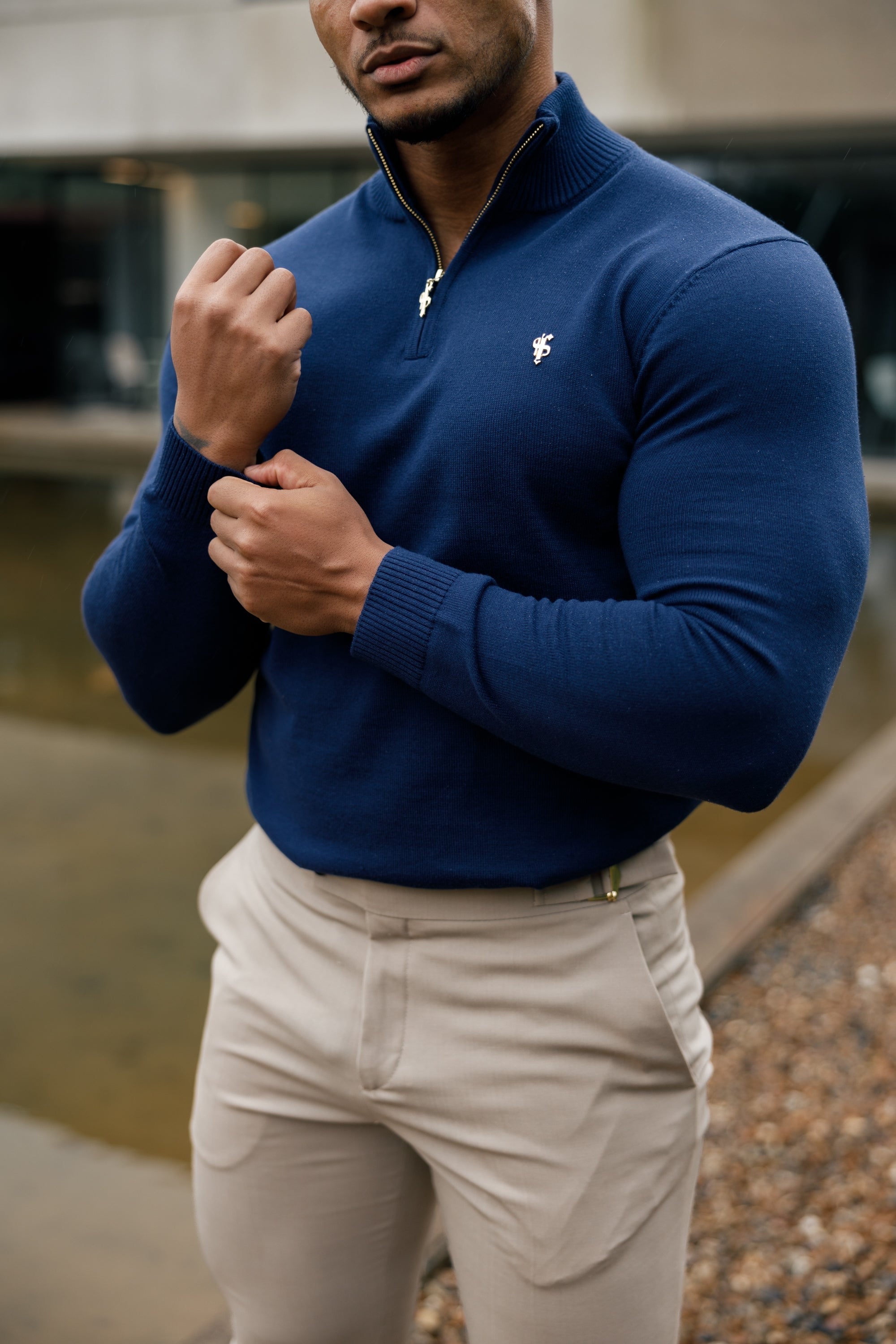 Navy Funnel Neck Knitted Jumper With FS Branding - FSN191