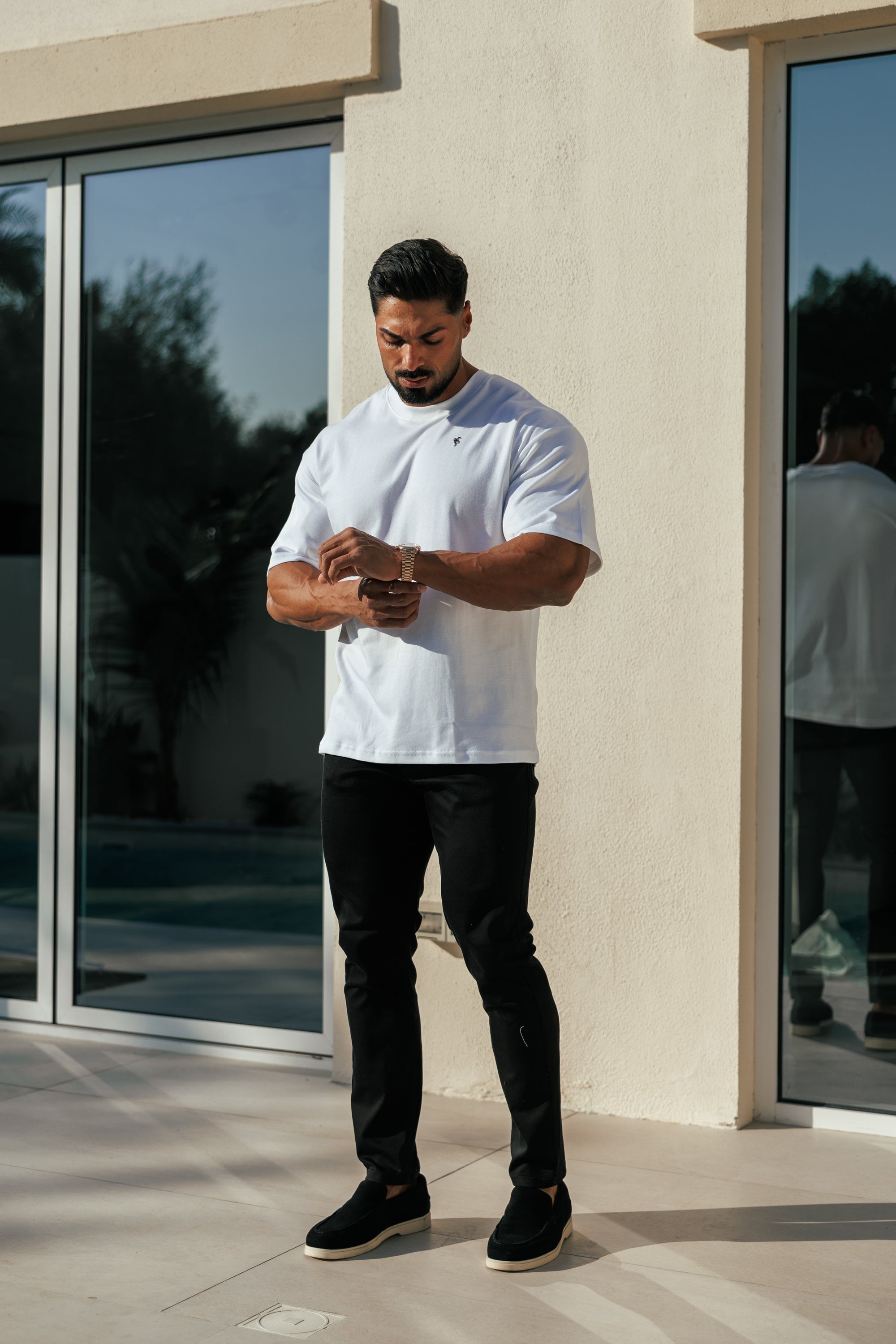 White / Silver Oversized Crew T Shirt - FSH1423