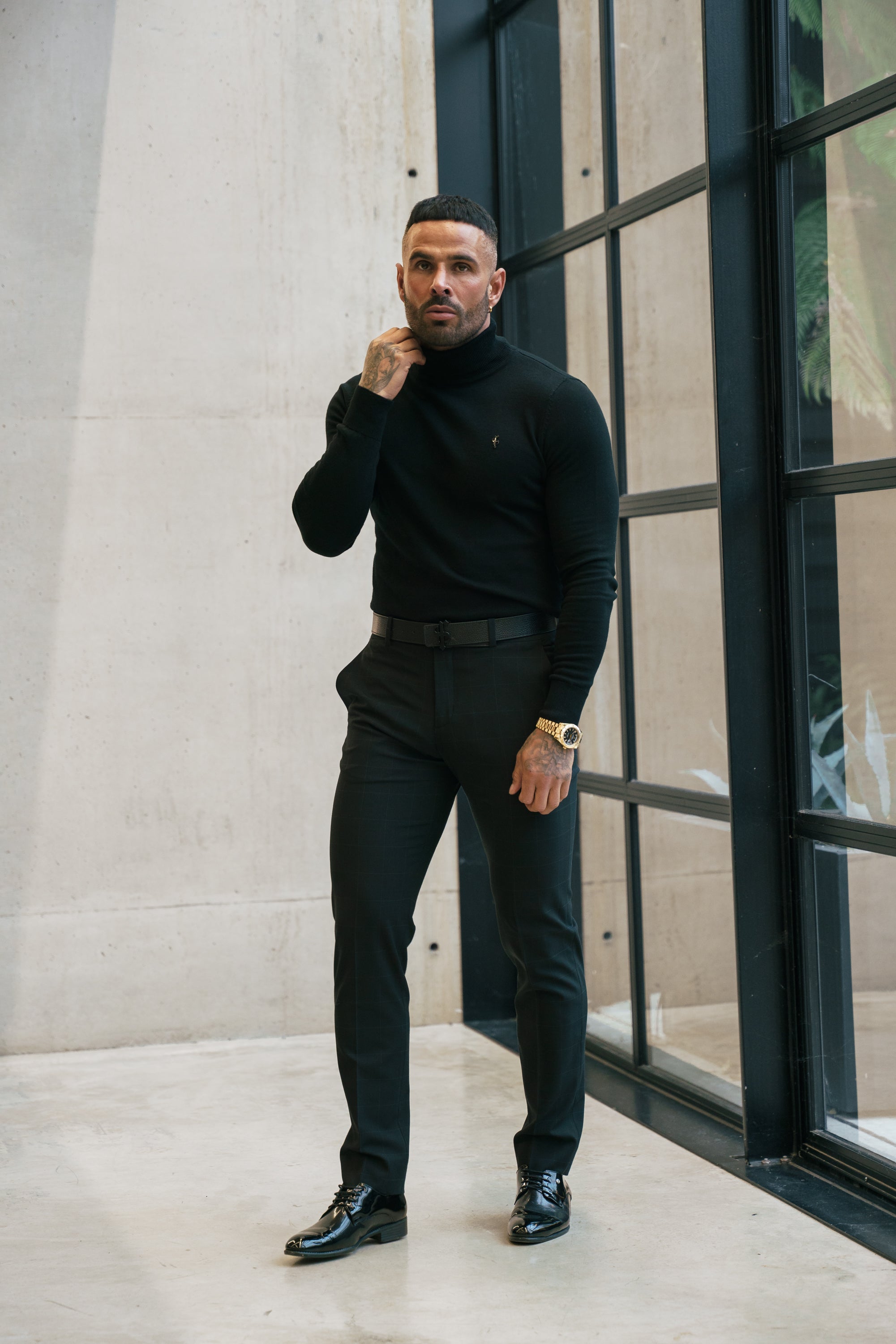 Black Roll Neck Knitted Jumper With FS Branding - FSN201