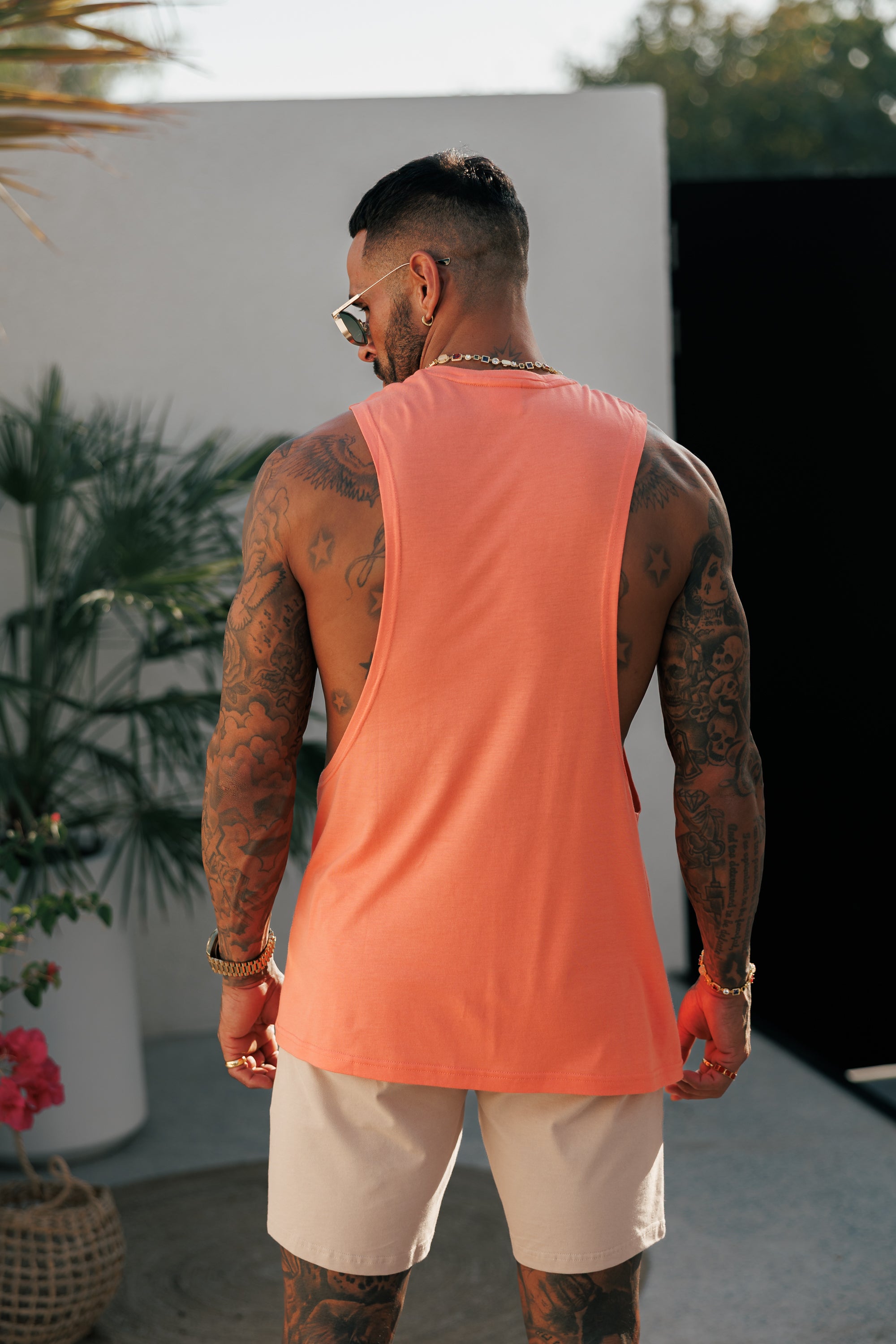 Classic Bamboo Dropped Armhole Salmon Vest - FSH1344