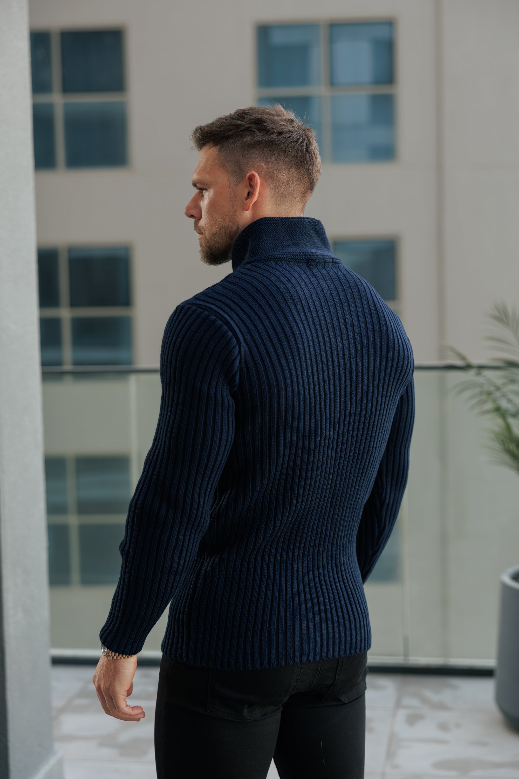 Chunky Cable Knit Navy Jumper - FSJ060