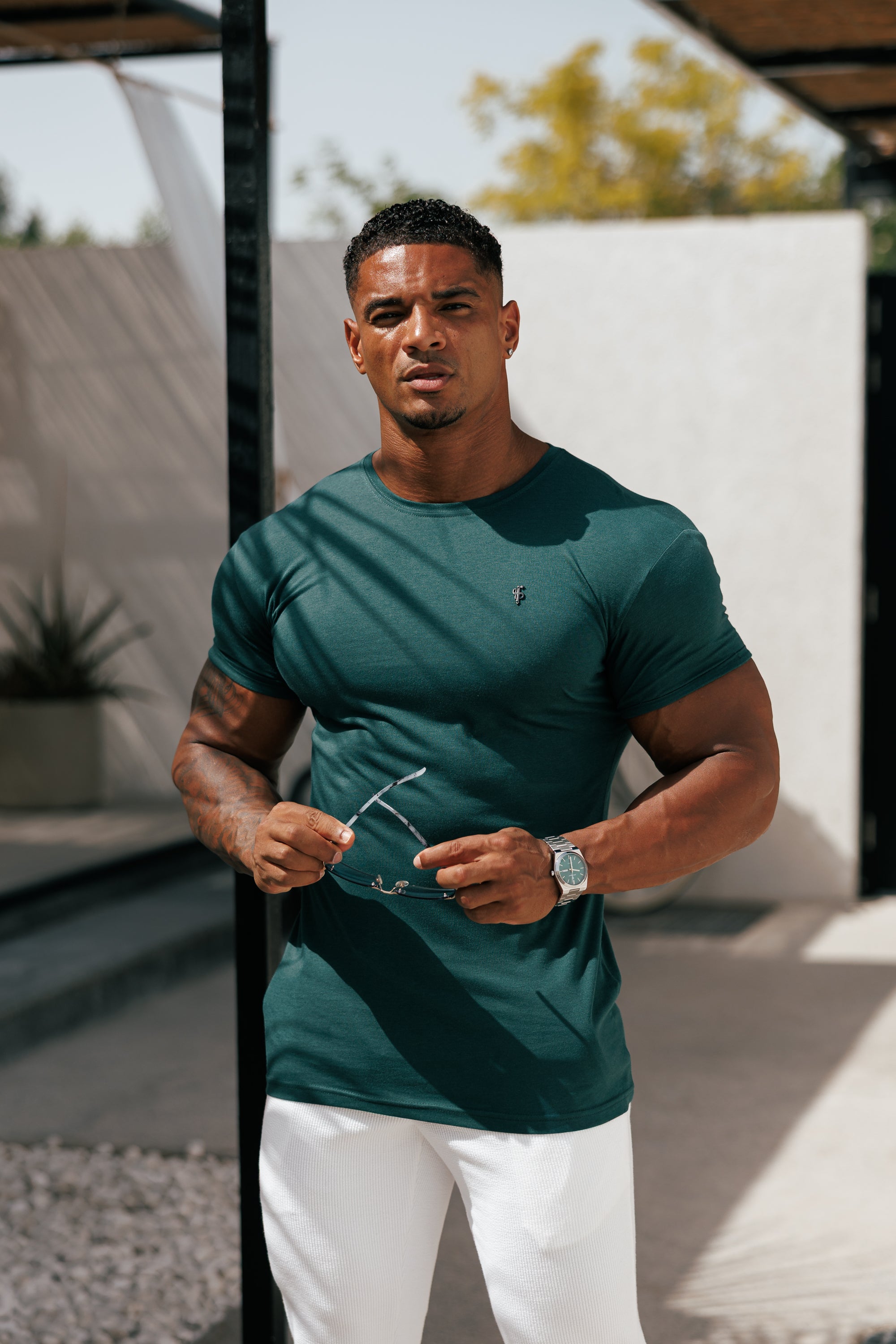 Forest Green / Black Bamboo Crew T Shirt - FSH1213