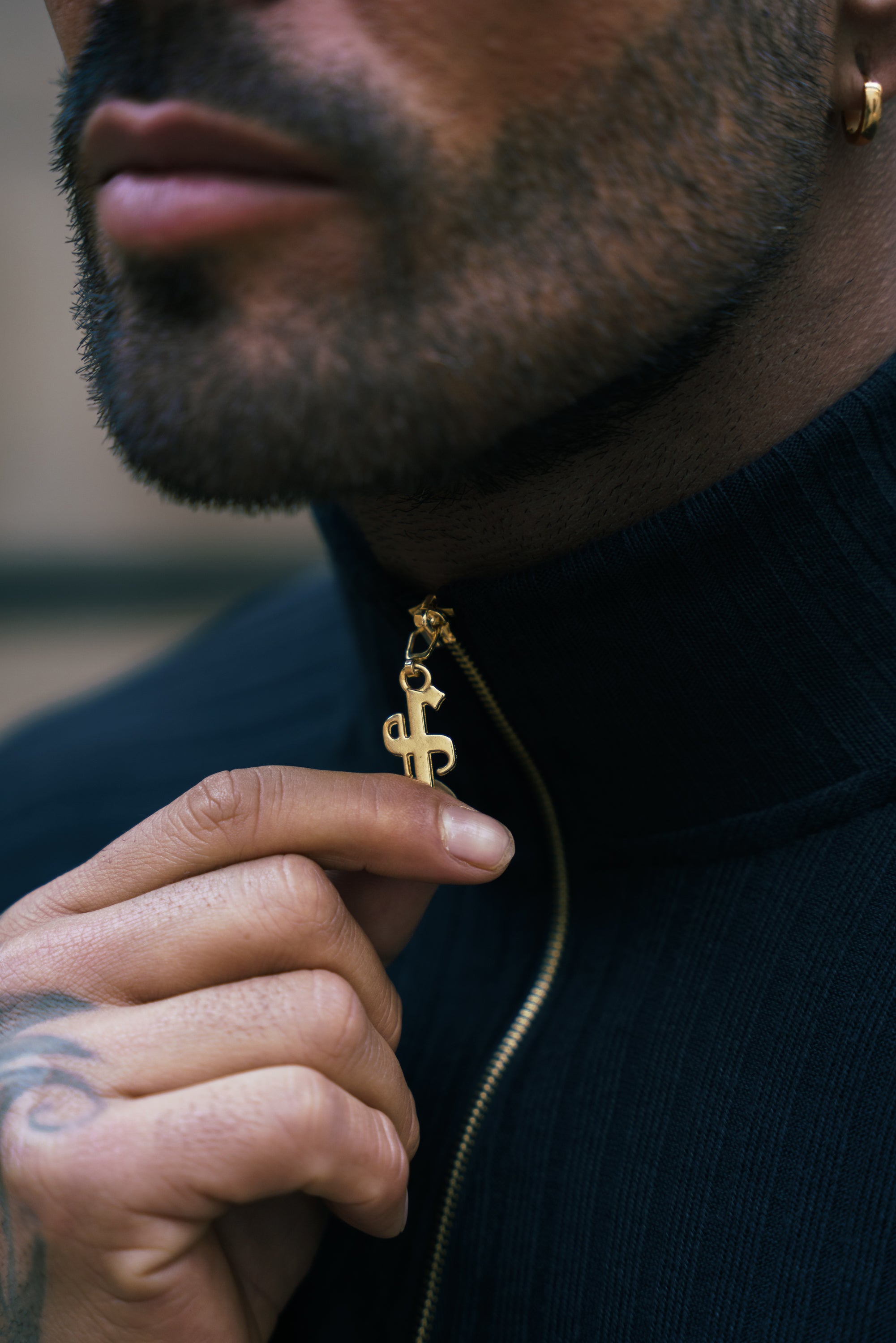 Super Slim Navy Ribbed Zip Funnel Neck Raglan Long Sleeve Crew - FSH1296