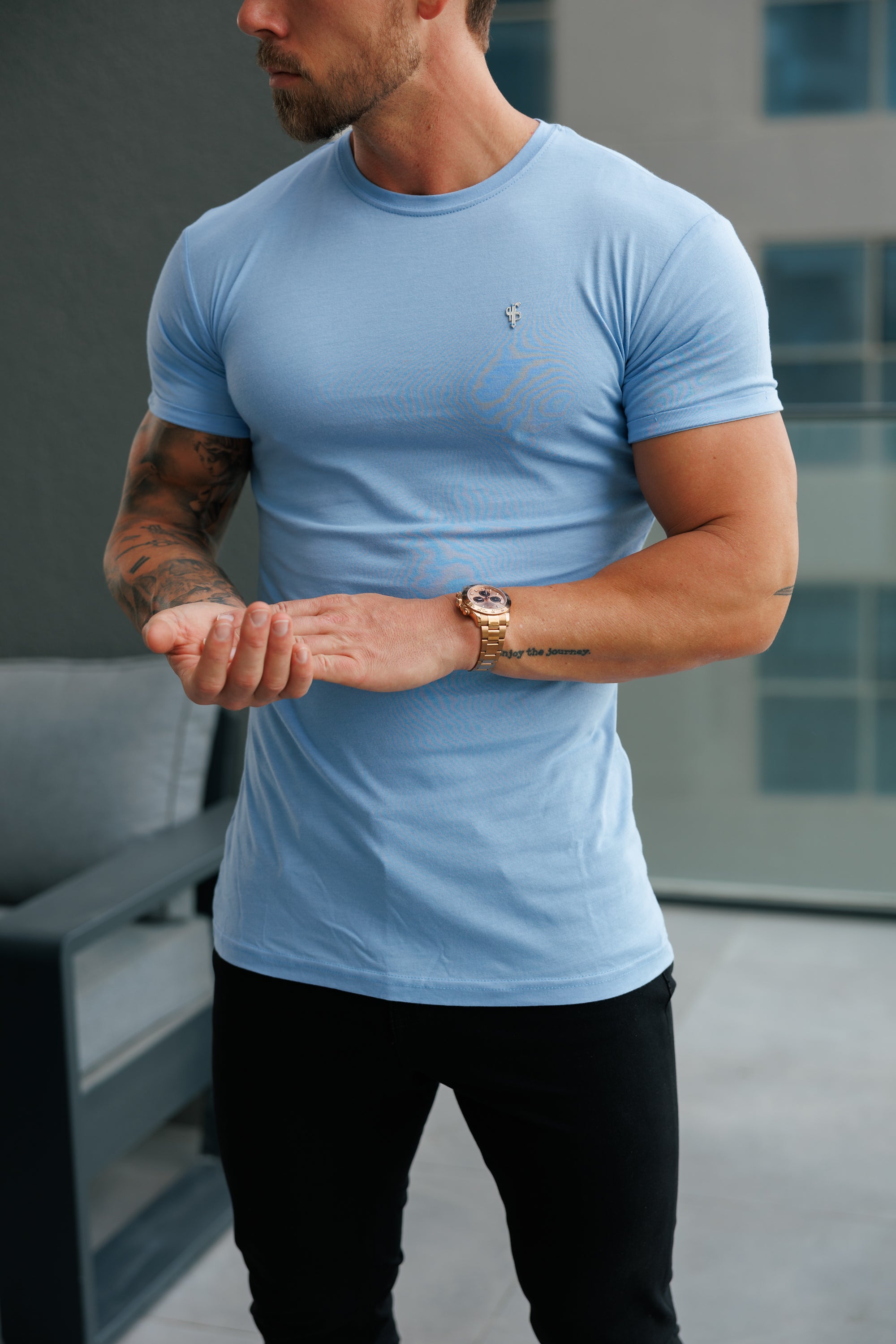 Light Blue/ Silver Bamboo Crew T Shirt - FSH1215