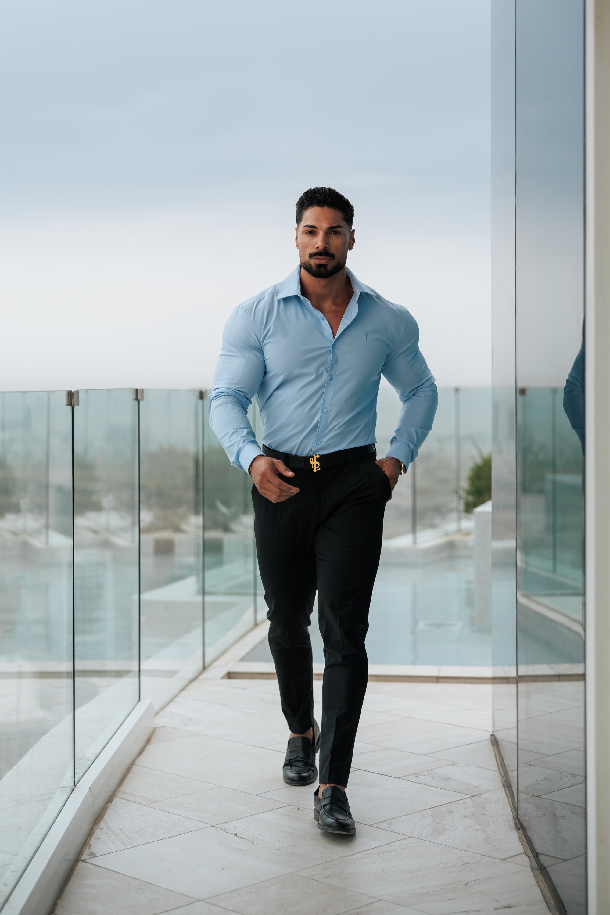 Muscle Fit Advanced Stretch Powder Blue with Cutaway Collar - FS1167