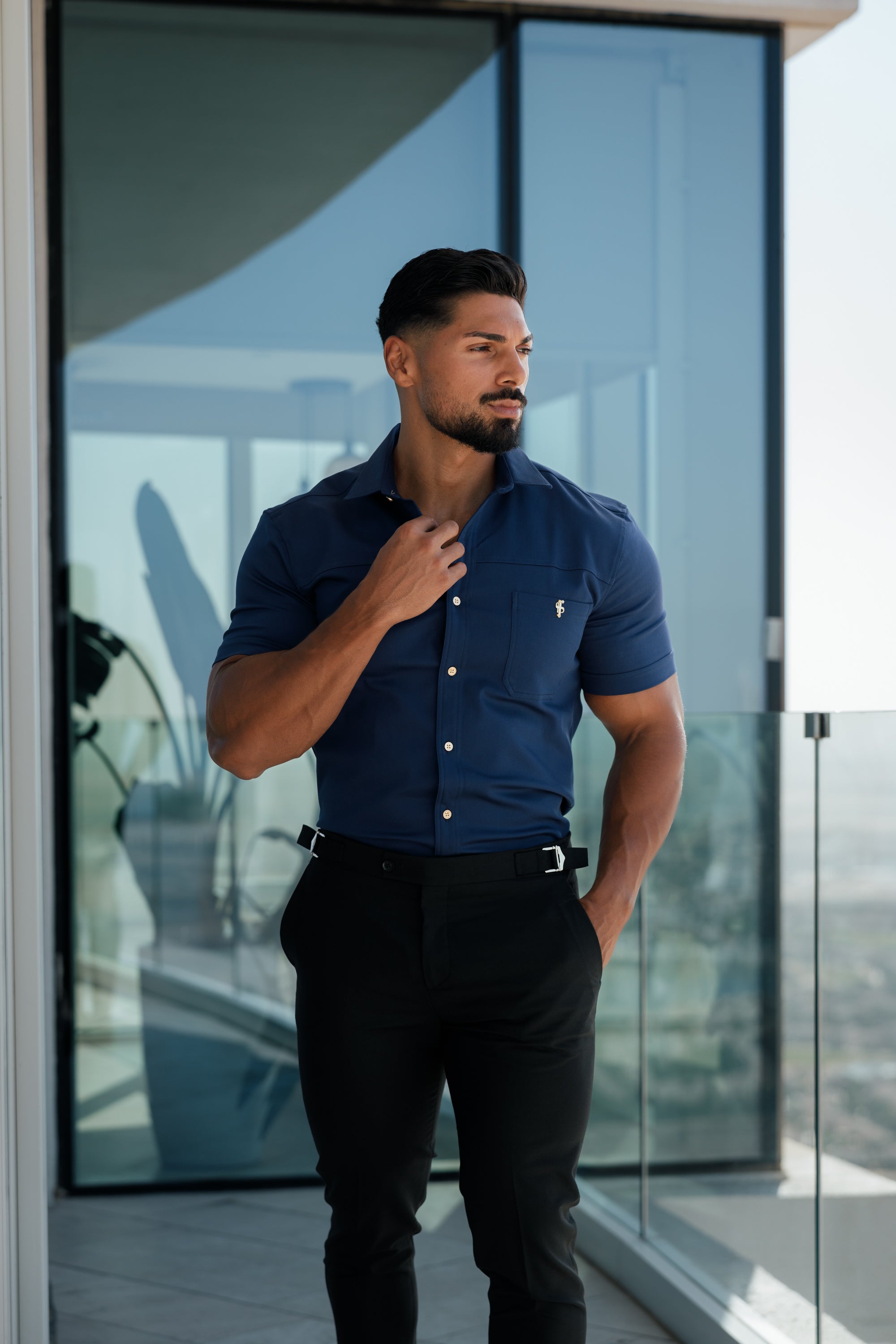 Slim Formal Black Stretch Trousers With Silver Waist Adjusters - FST013