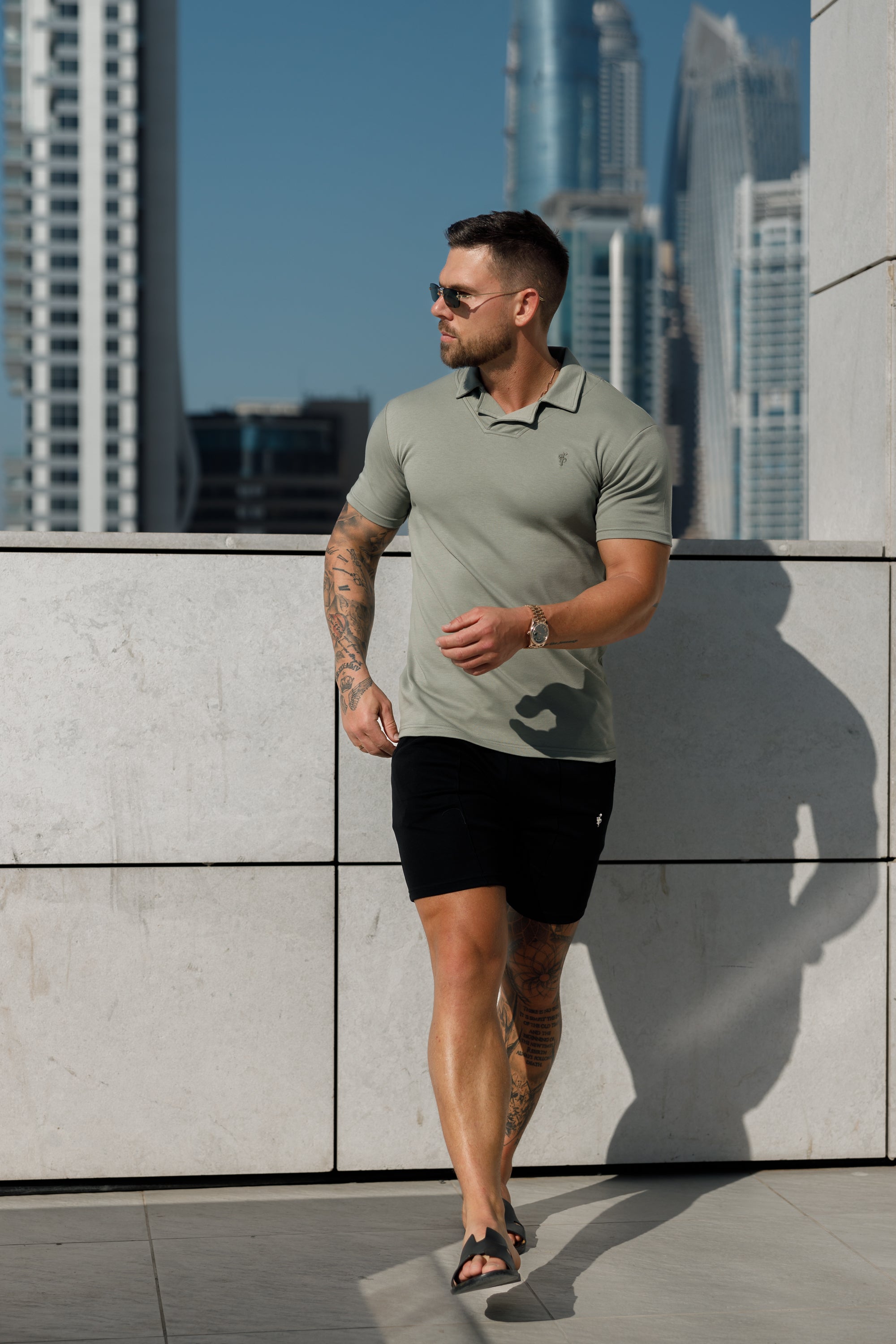 Classic Olive Polo Shirt With Revere Collar - FSH1065