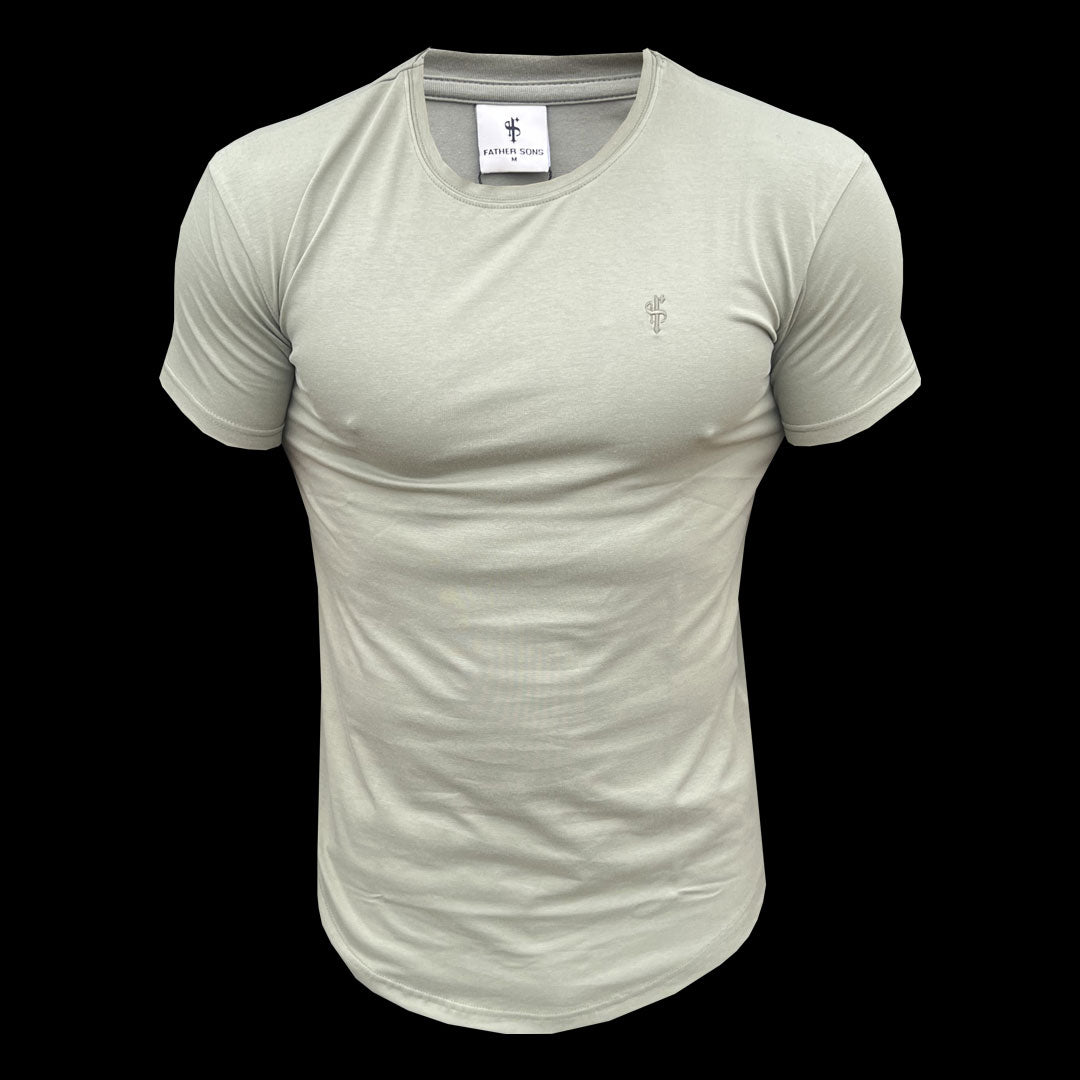Classic Olive Tonal Curved Hem Crew T Shirt - FSH994