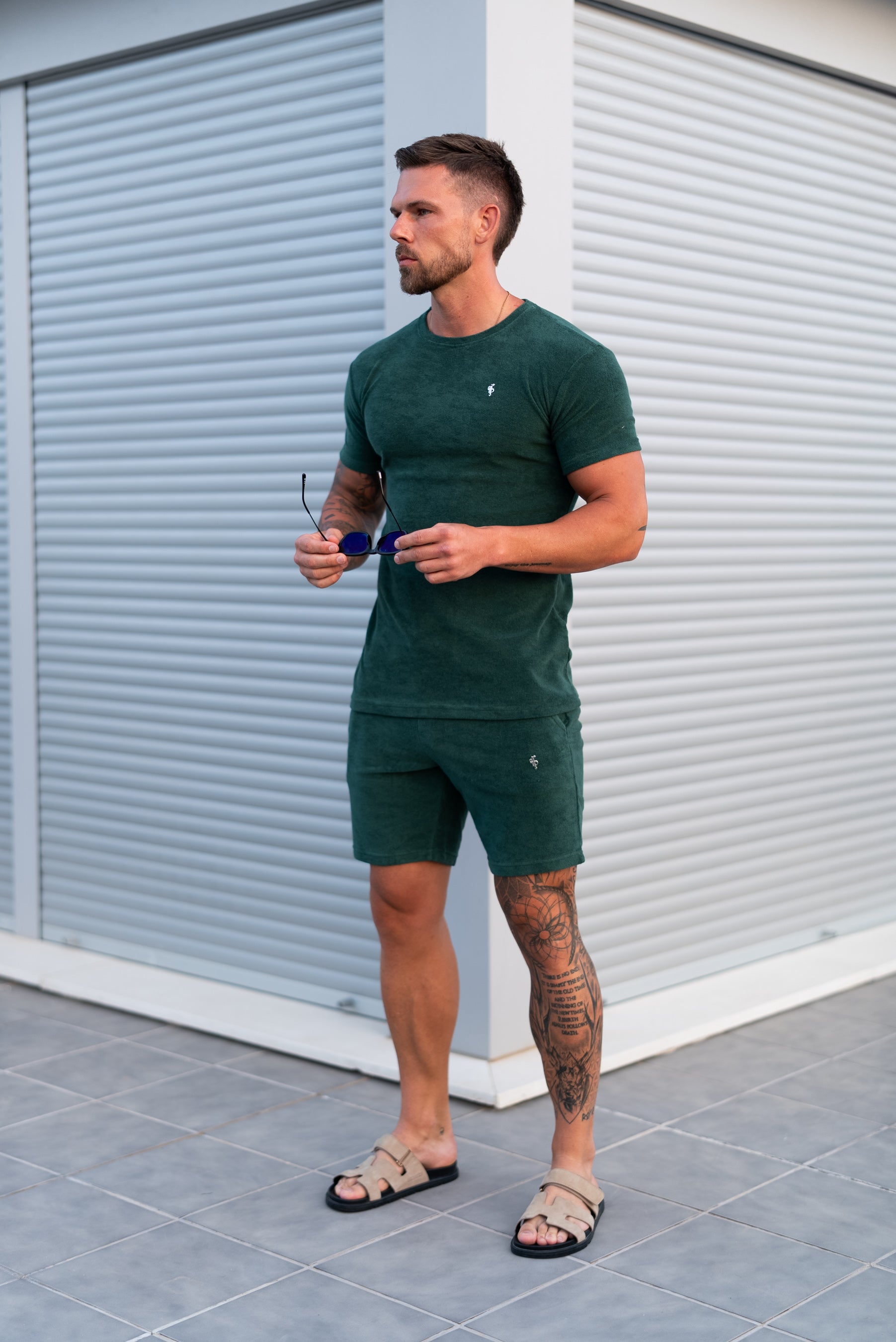 Forest Green / Silver Towelling Shorts - FSH1348