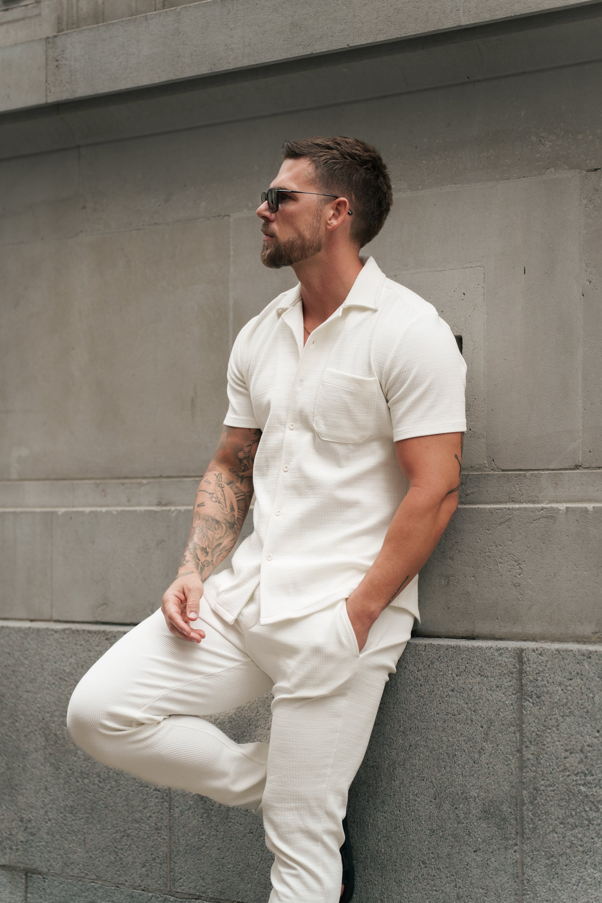 Jersey Cord Stretch White Revere Shirt Short Sleeve - FSR017