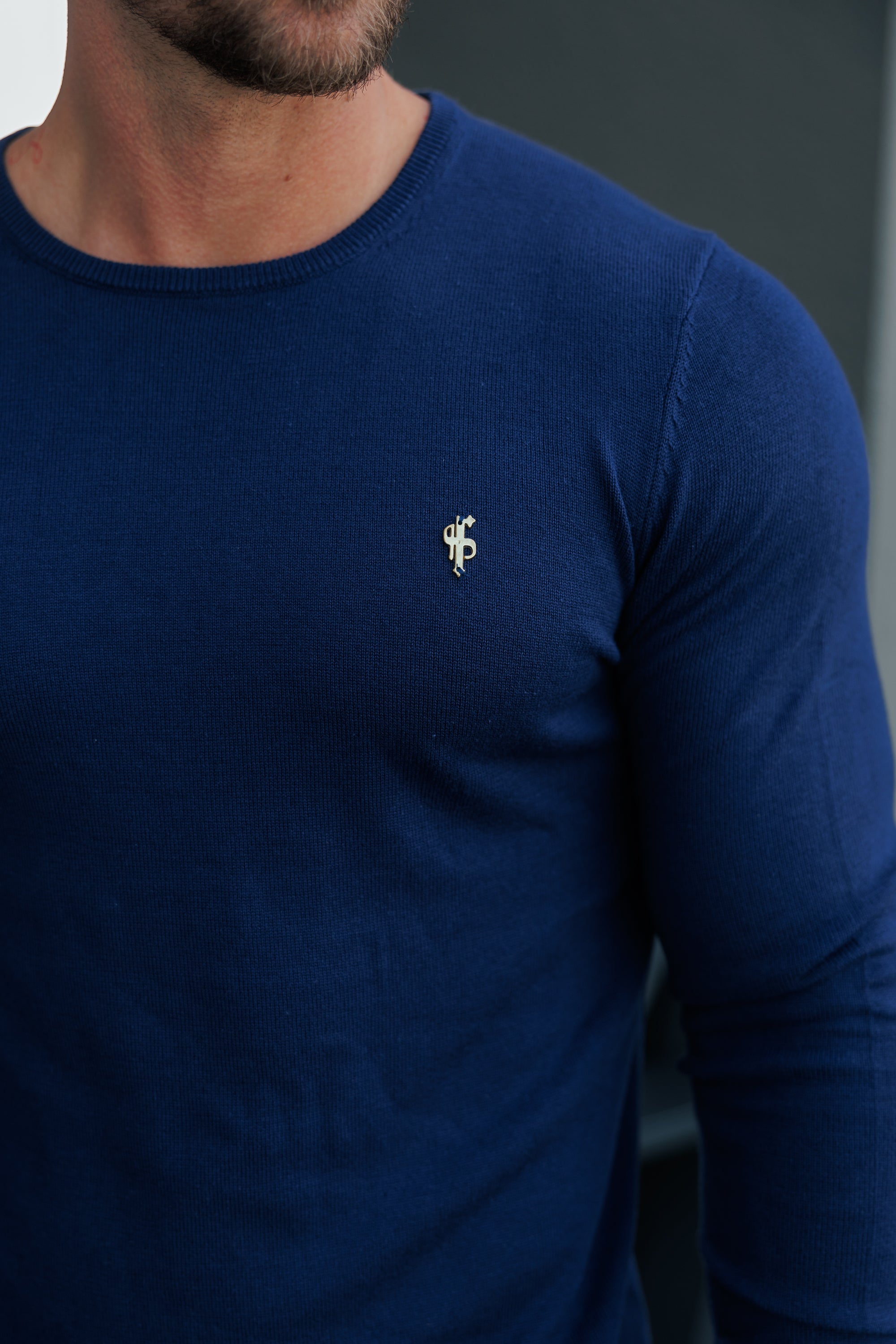 Navy Crew Neck Knitted Jumper With FS Branding - FSN197