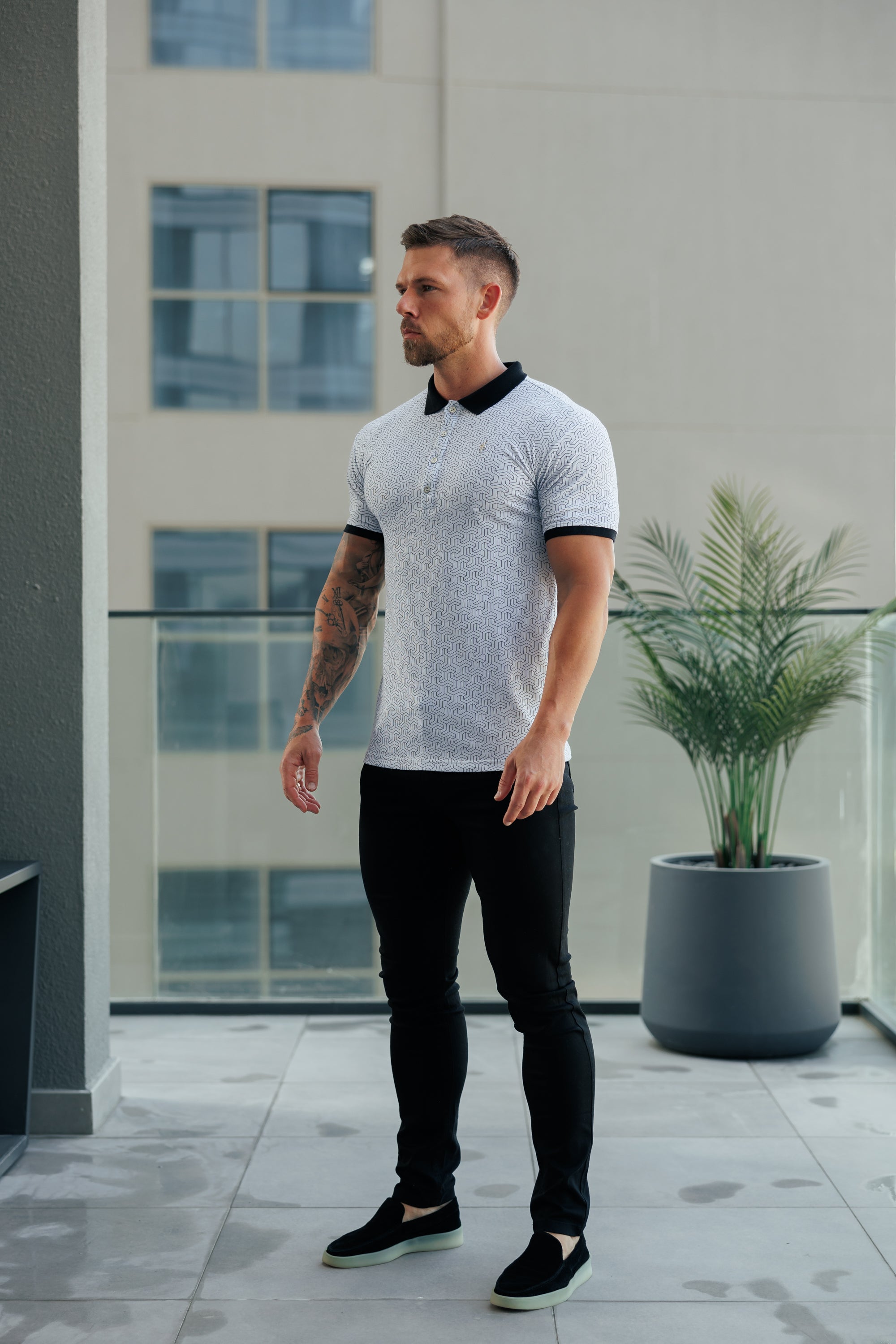 Grey / Black Geo Printed Polo Shirt - FSH1236