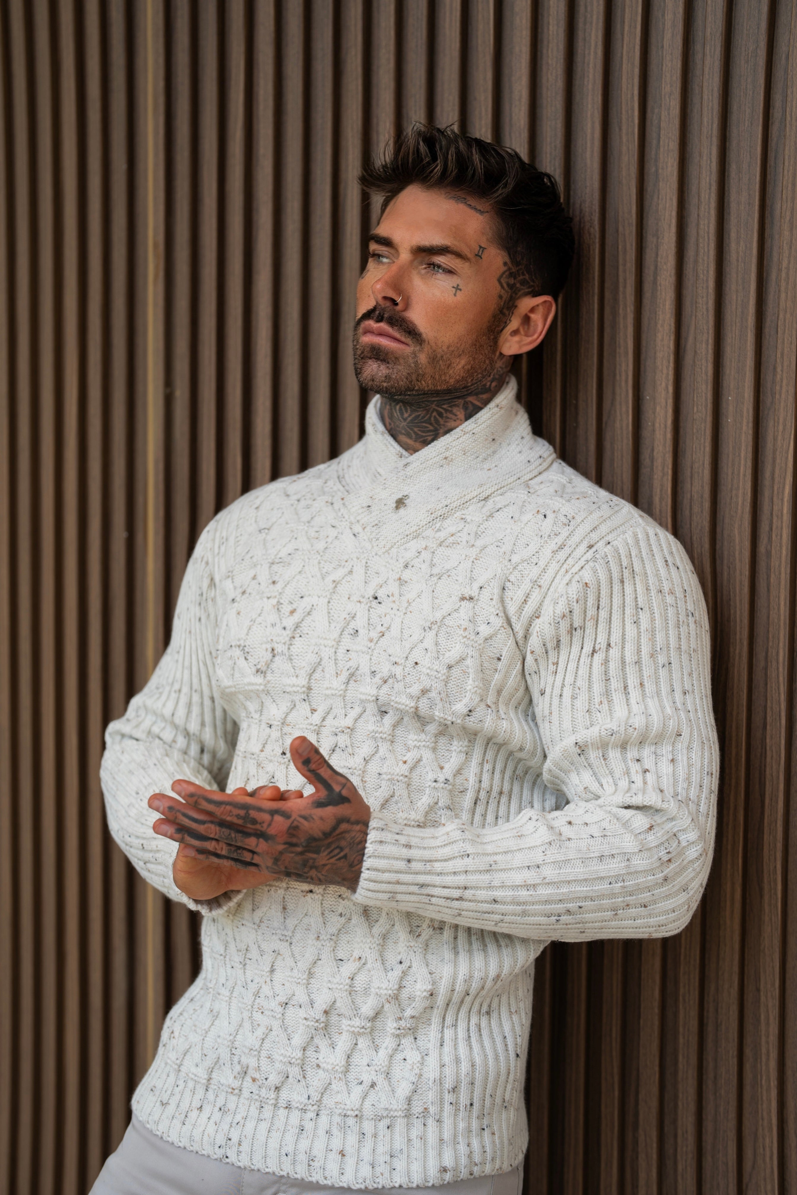 Chunky Cable Knit Natural with Colour Fleck Jumper - FSJ067