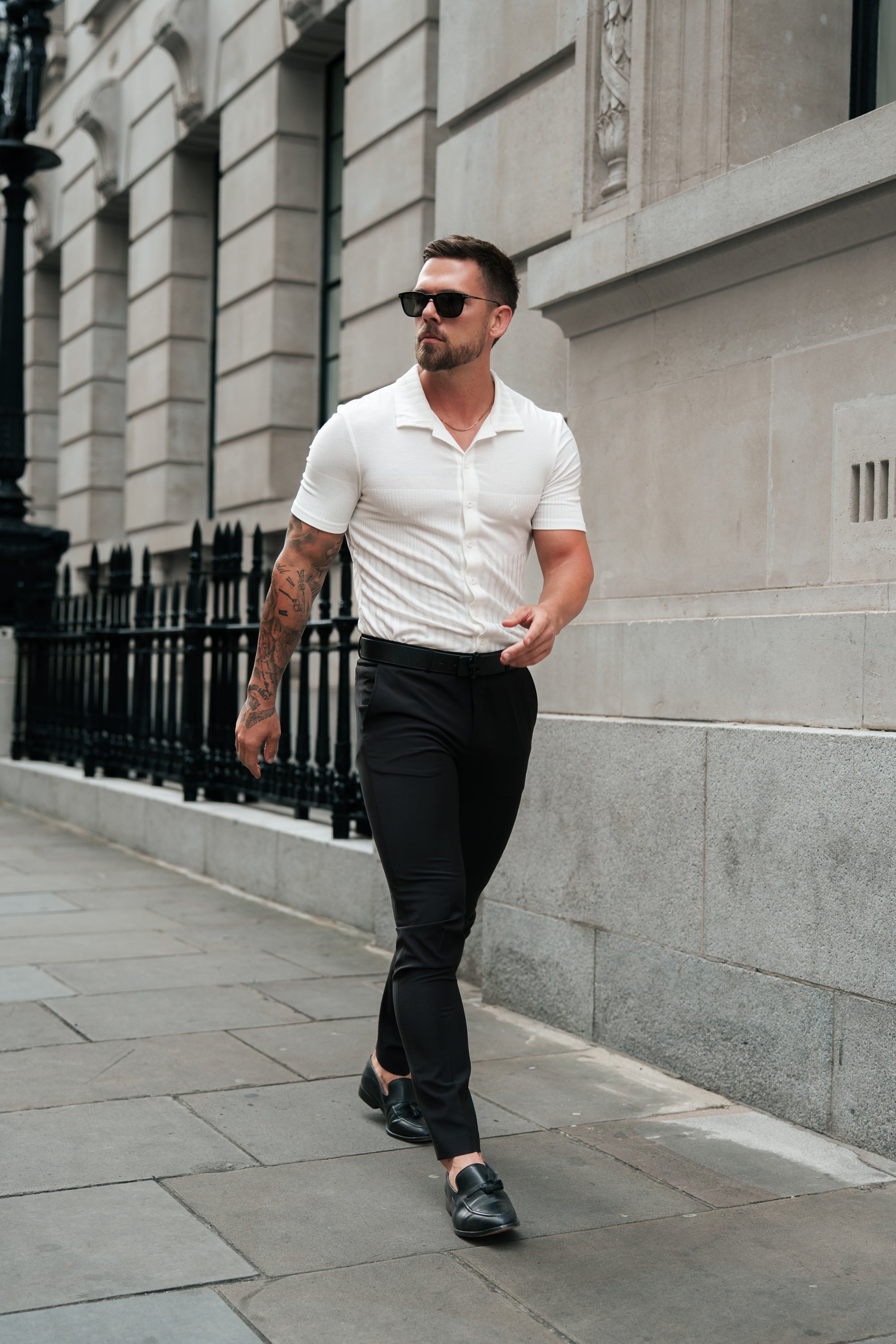 Jersey Revere Vertical Stripe White Shirt Short Sleeve - FSR025