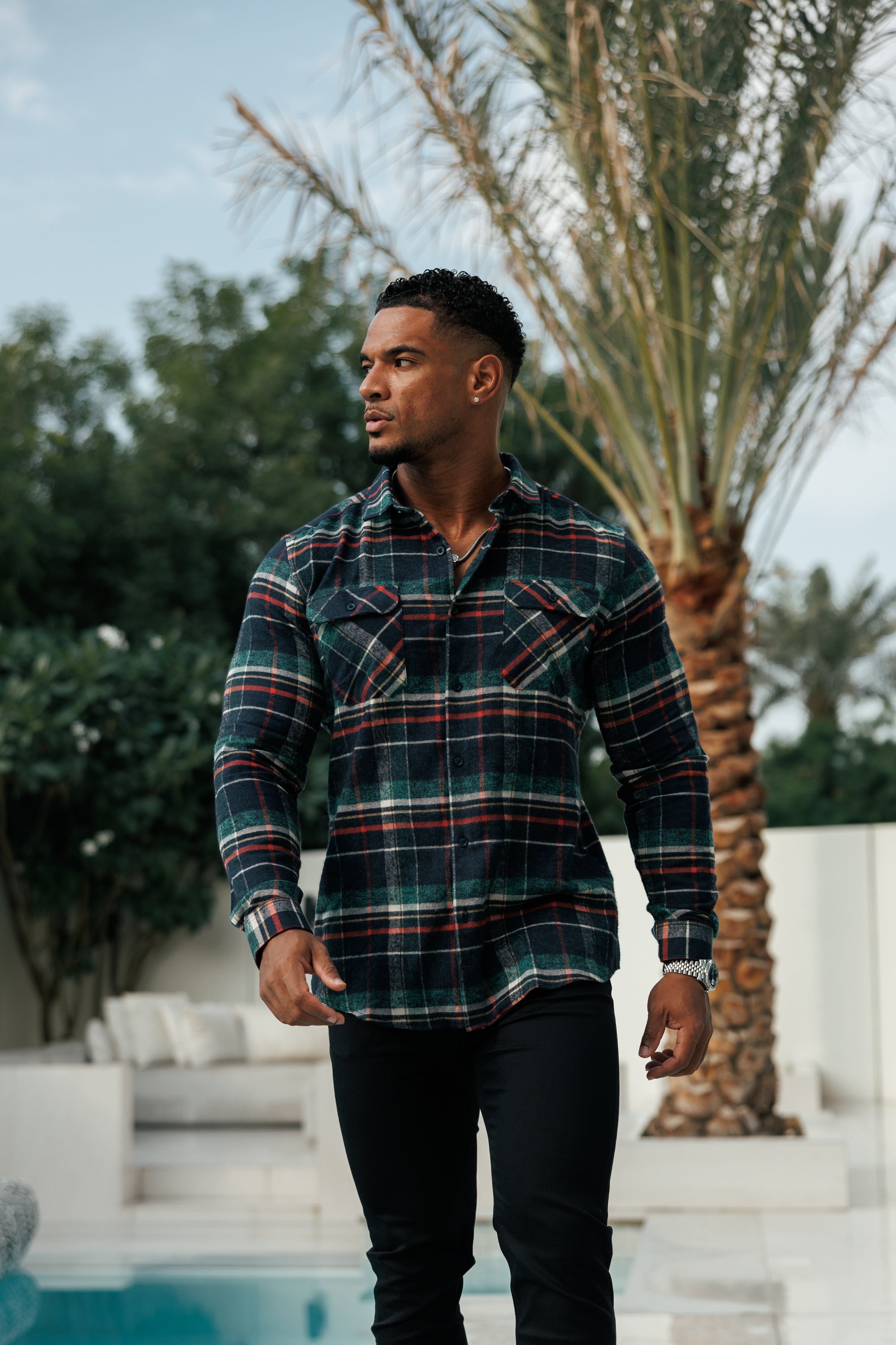 Navy / Green / Rust Check Shacket With Double Pockets - FS1198