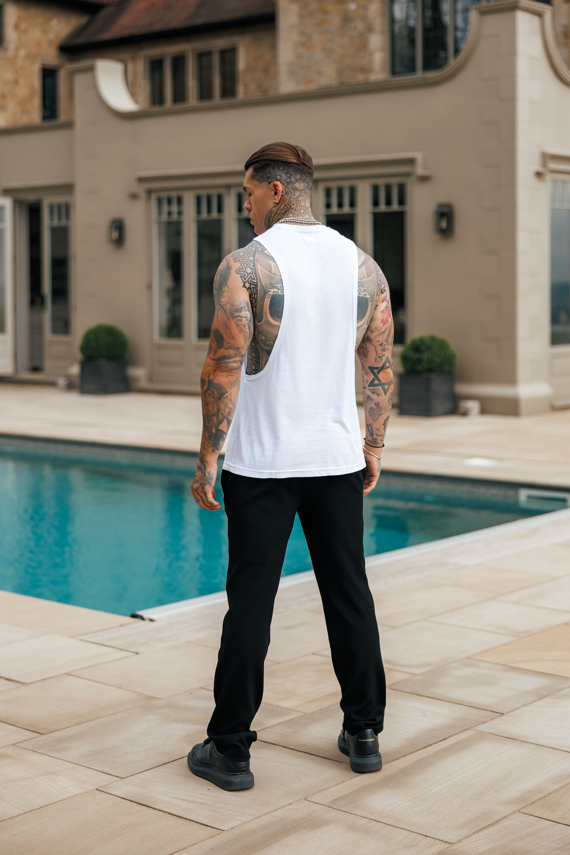 Bamboo Dropped Armhole White / Silver Vest - FSH1377