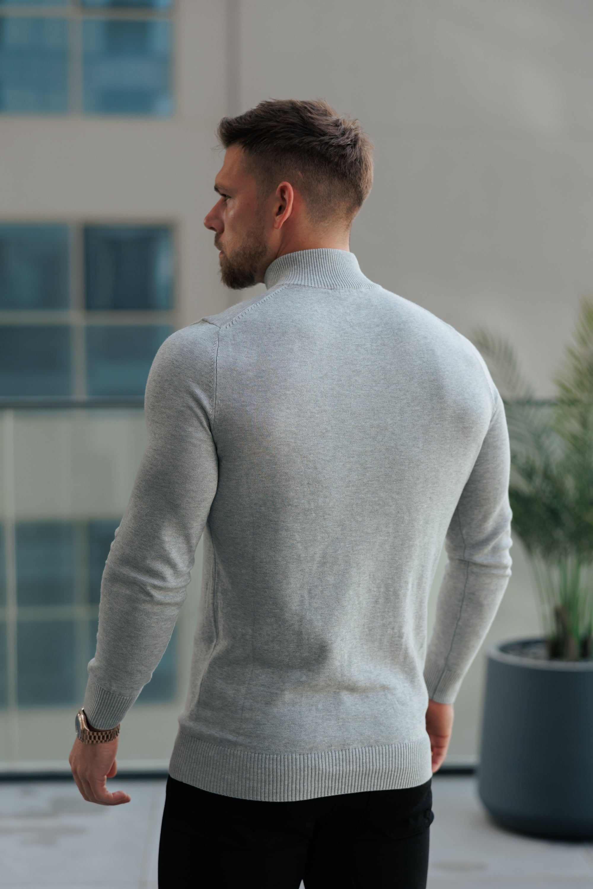 Light Grey Funnel Neck Knitted Jumper With FS Branding - FSN193