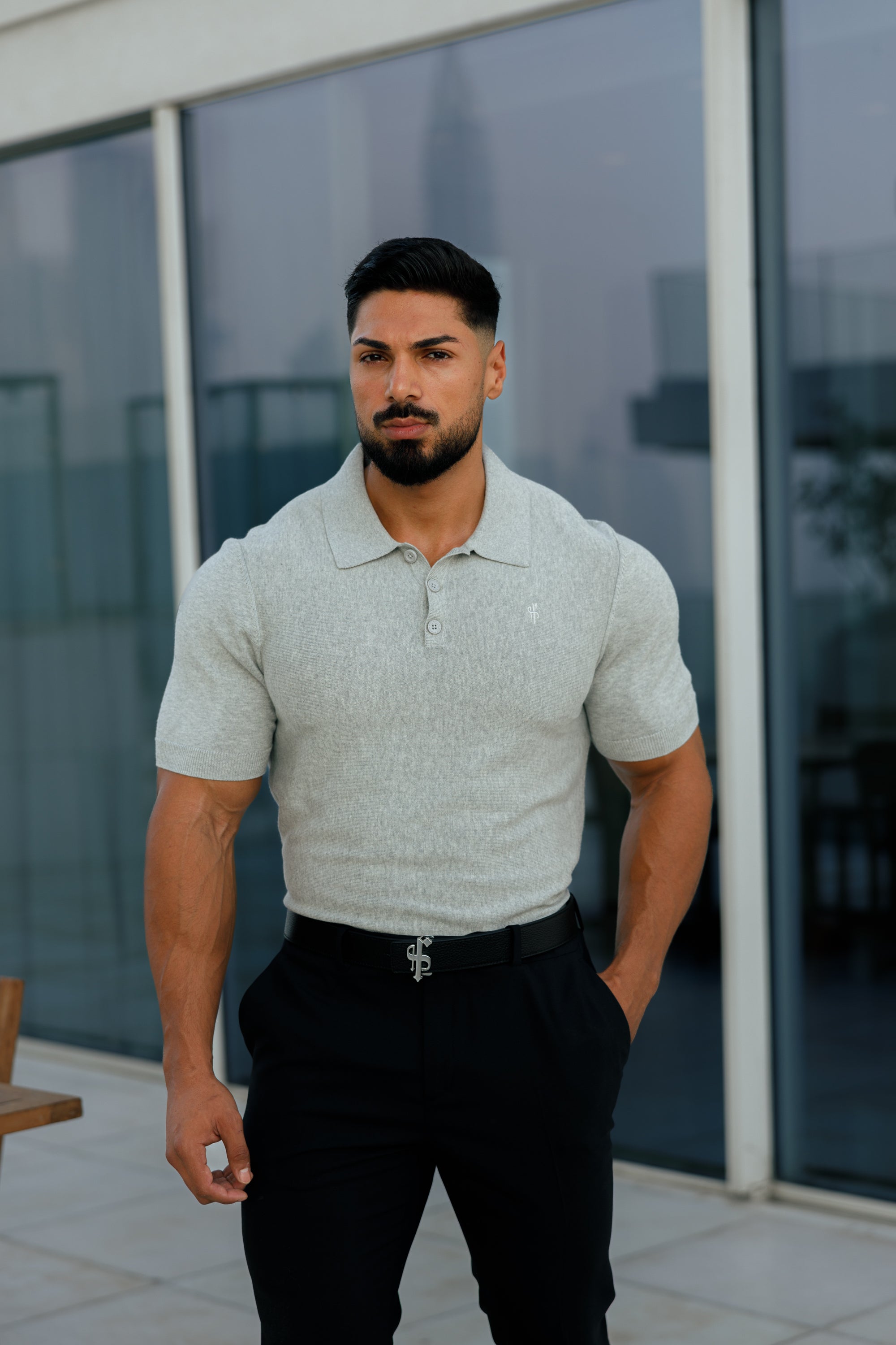 Classic Plain Light Grey Knitted Polo Short Sleeve - FSN110