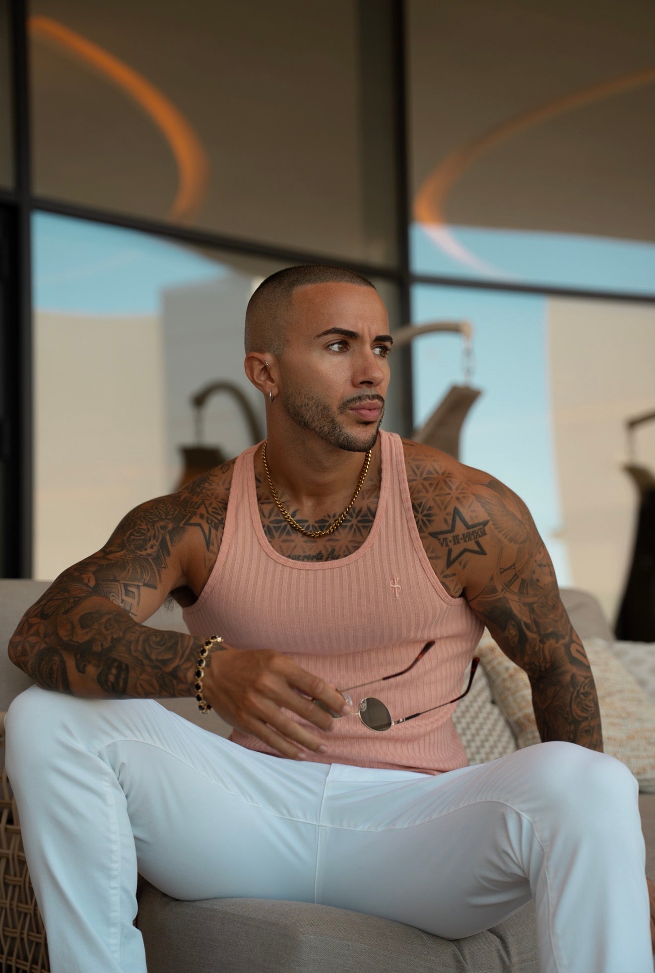 Classic Peach Ribbed Knit Super Slim Vest - FSH1028