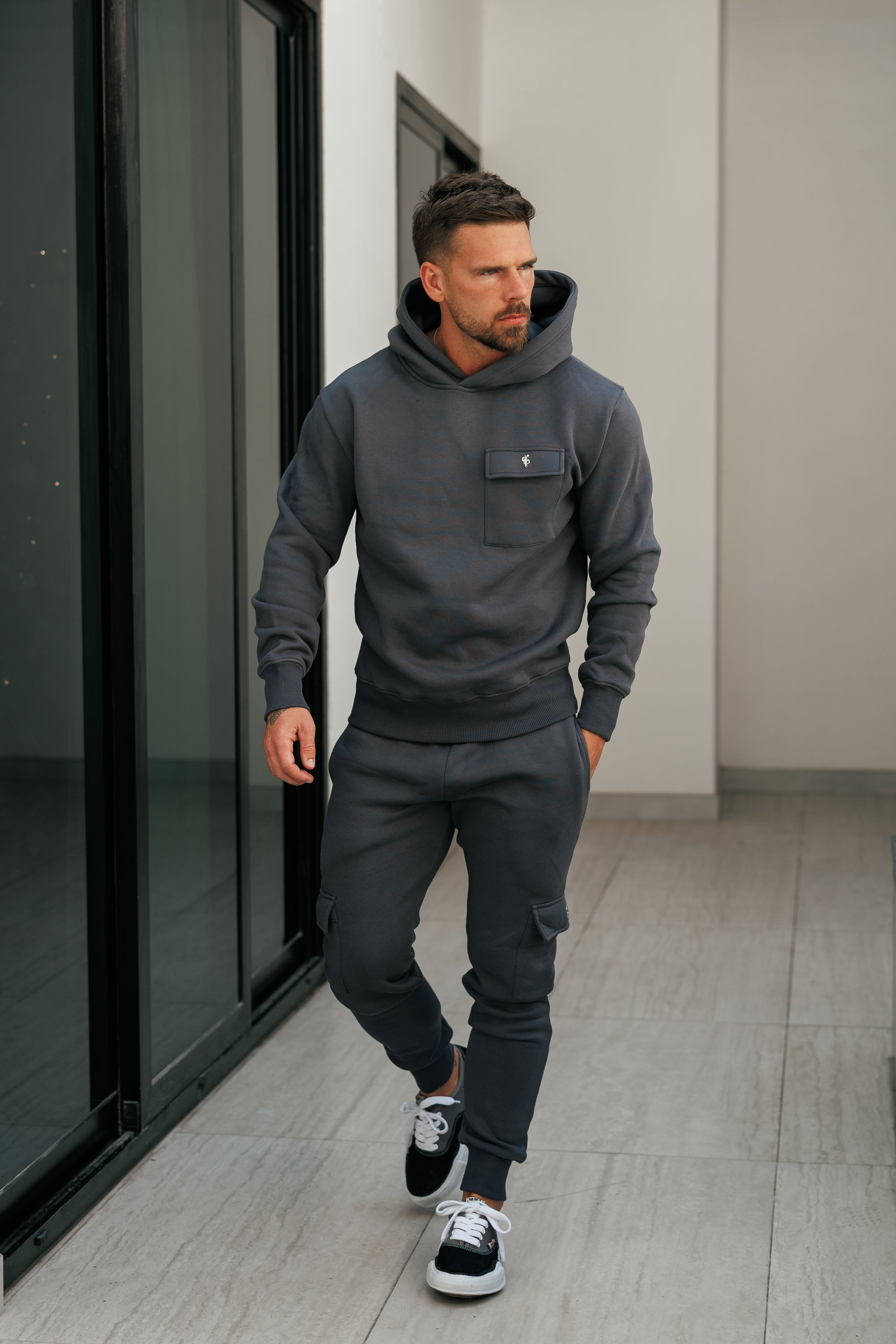 Charcoal / Silver Cargo Tracksuit Bottoms - FSR035