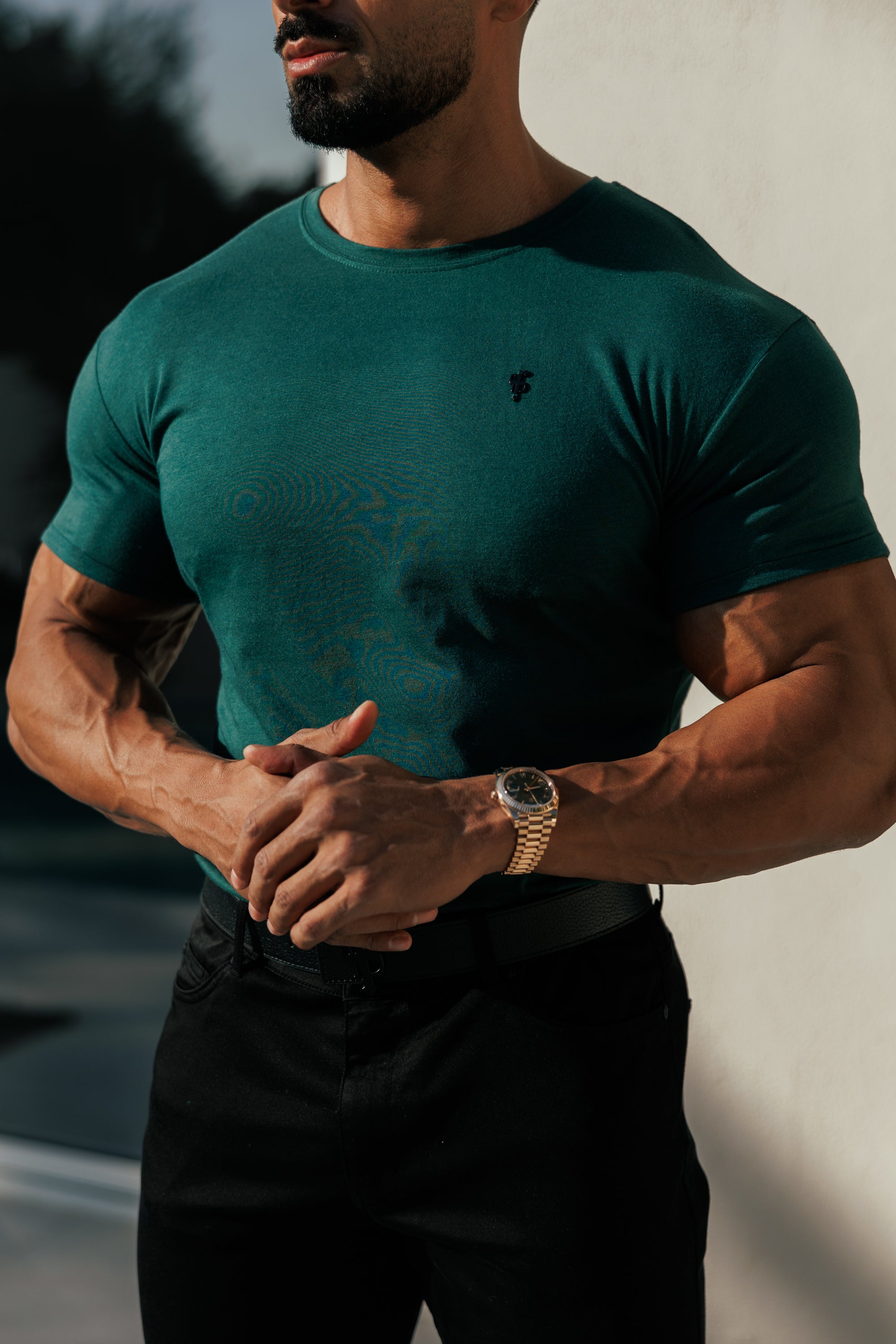 Forest Green / Black Bamboo Crew T Shirt - FSH1213
