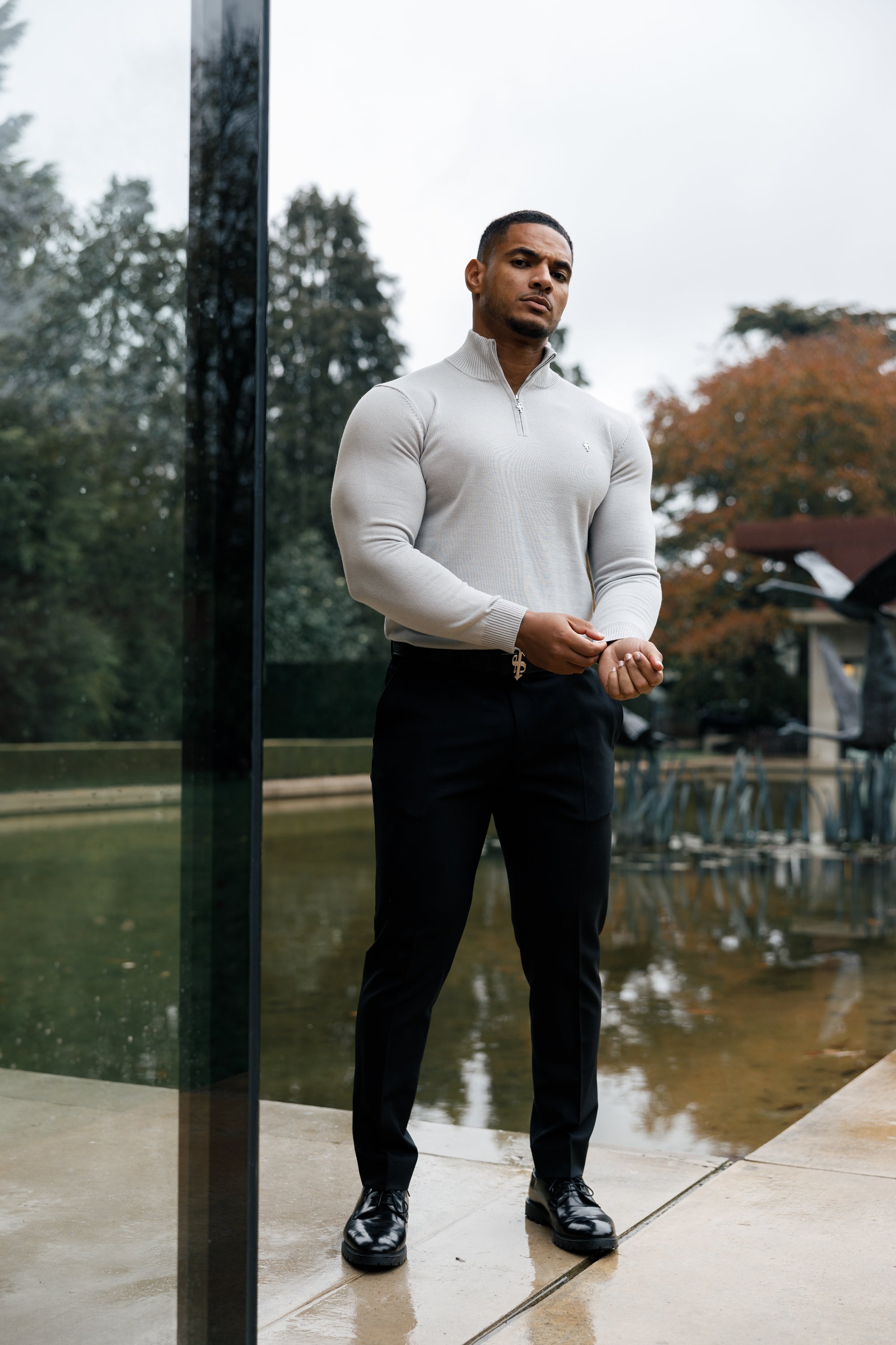 Silver Grey Funnel Neck 1/2 Zip Knitted Jumper - FSN123