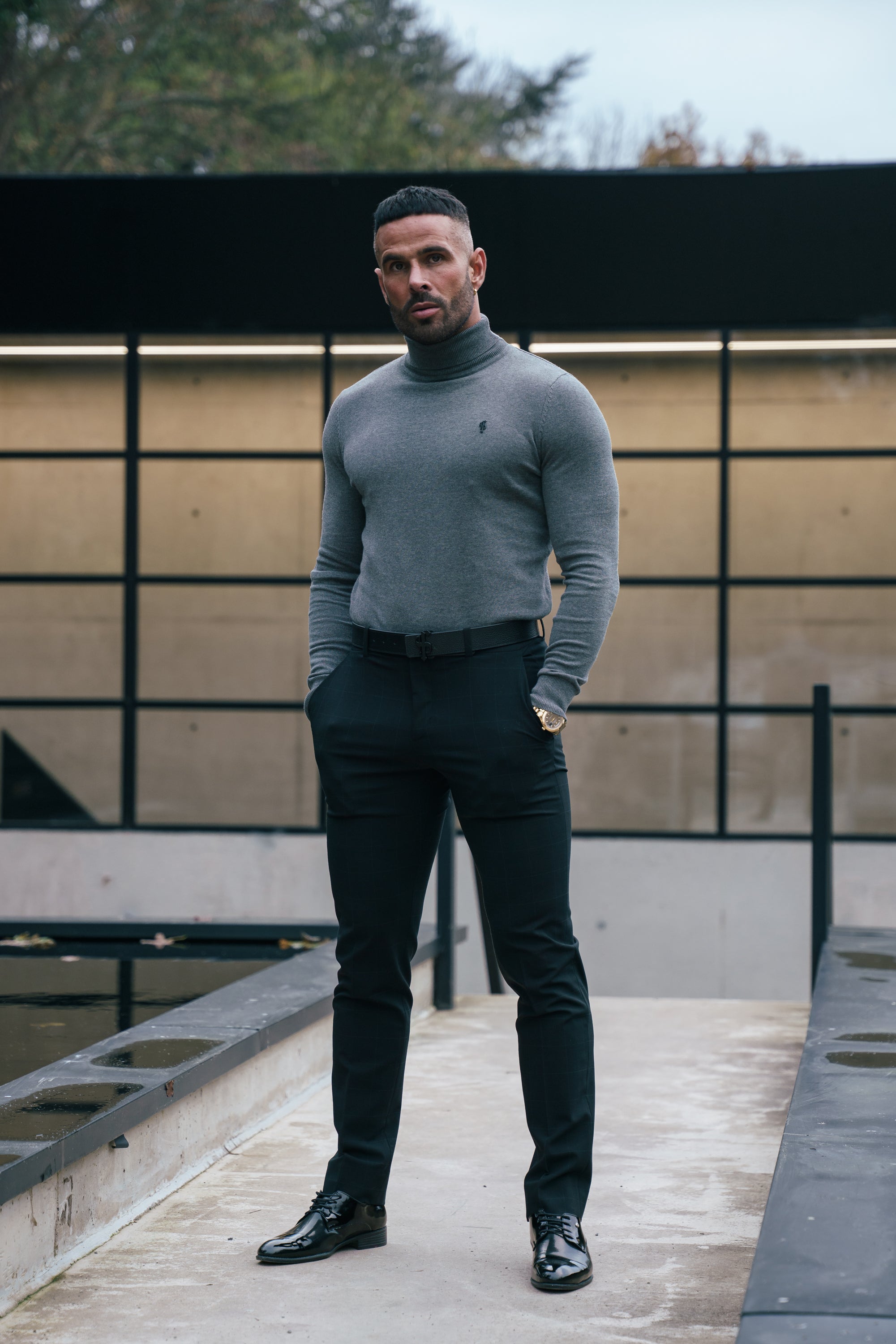 Charcoal Roll Neck Knitted Jumper With FS Branding - FSN207