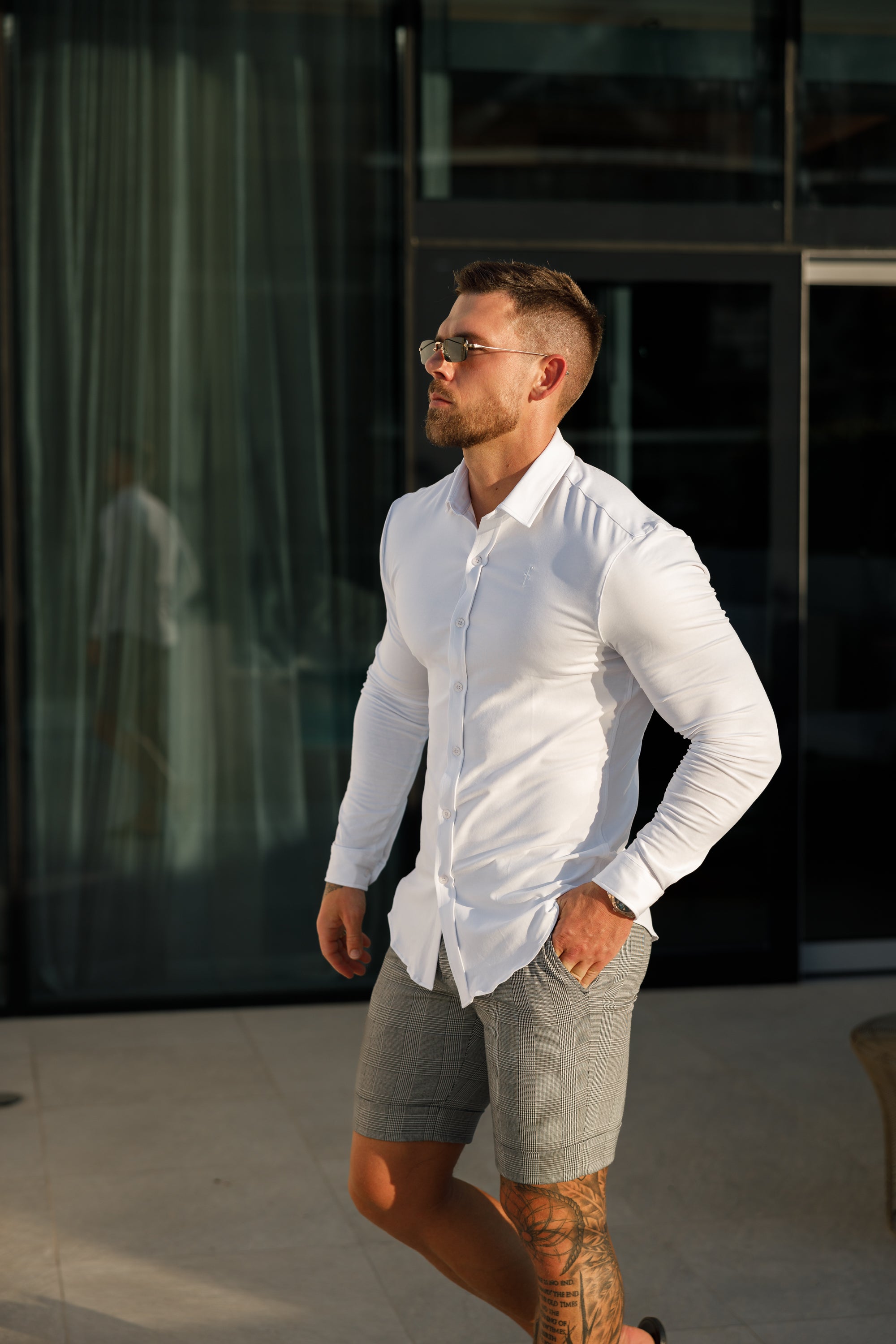 Tailored Prince of Wales Check Grey Shorts With Belt Loops - FSTS004