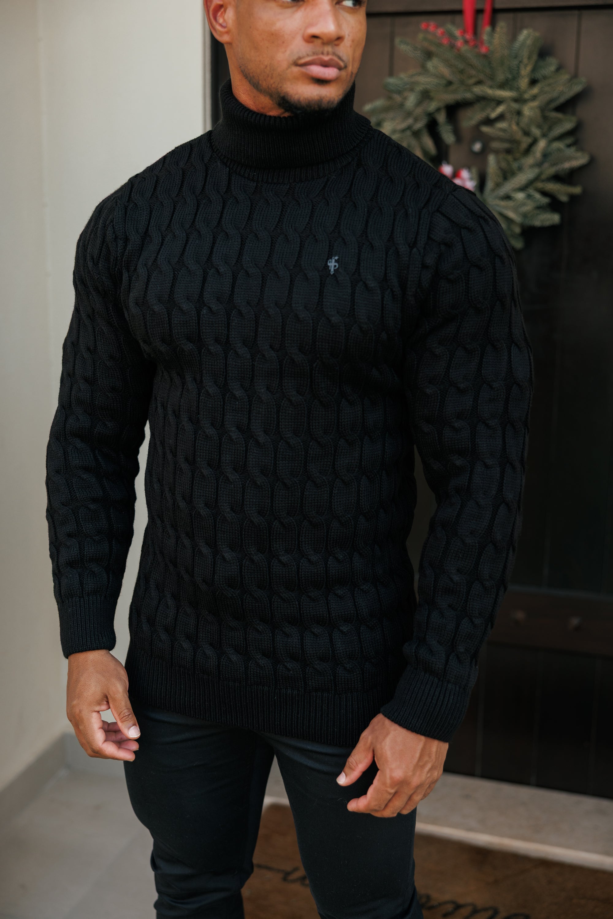 Link Weave Knit Black Roll Neck Jumper - FSJ101