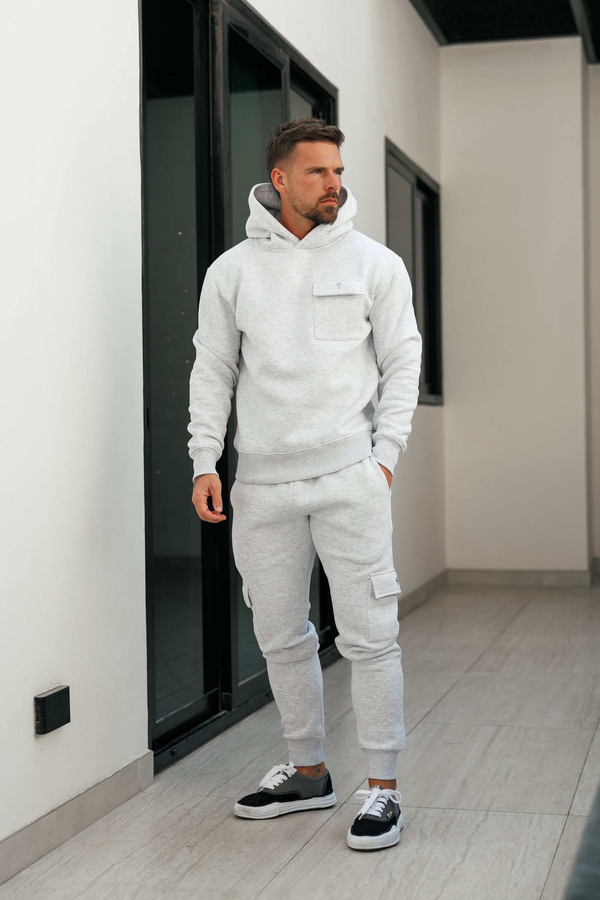 Grey Melange / Silver Cargo Tracksuit Bottoms - FSR033