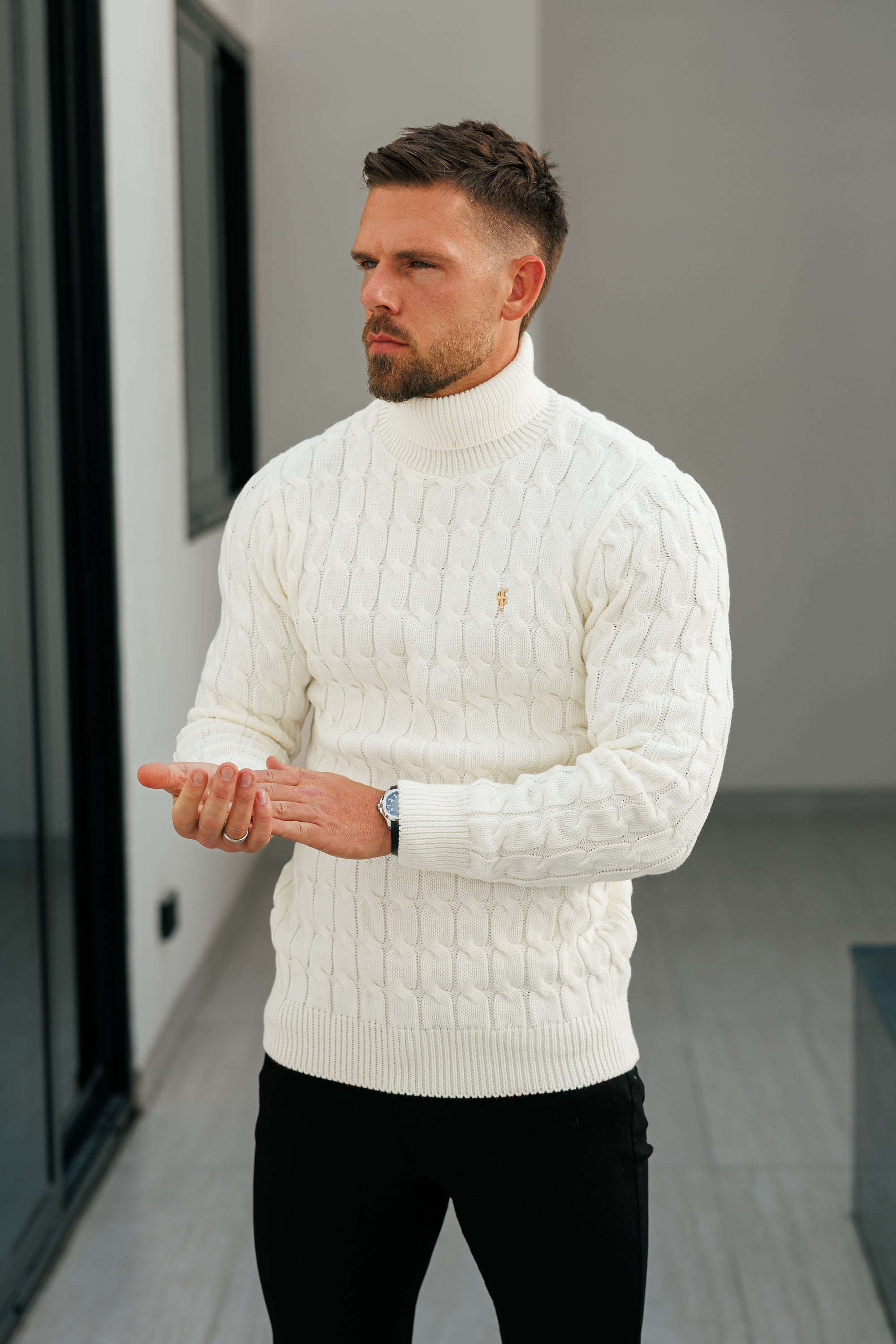 Link Weave Knit Cream Roll Neck Jumper - FSJ102