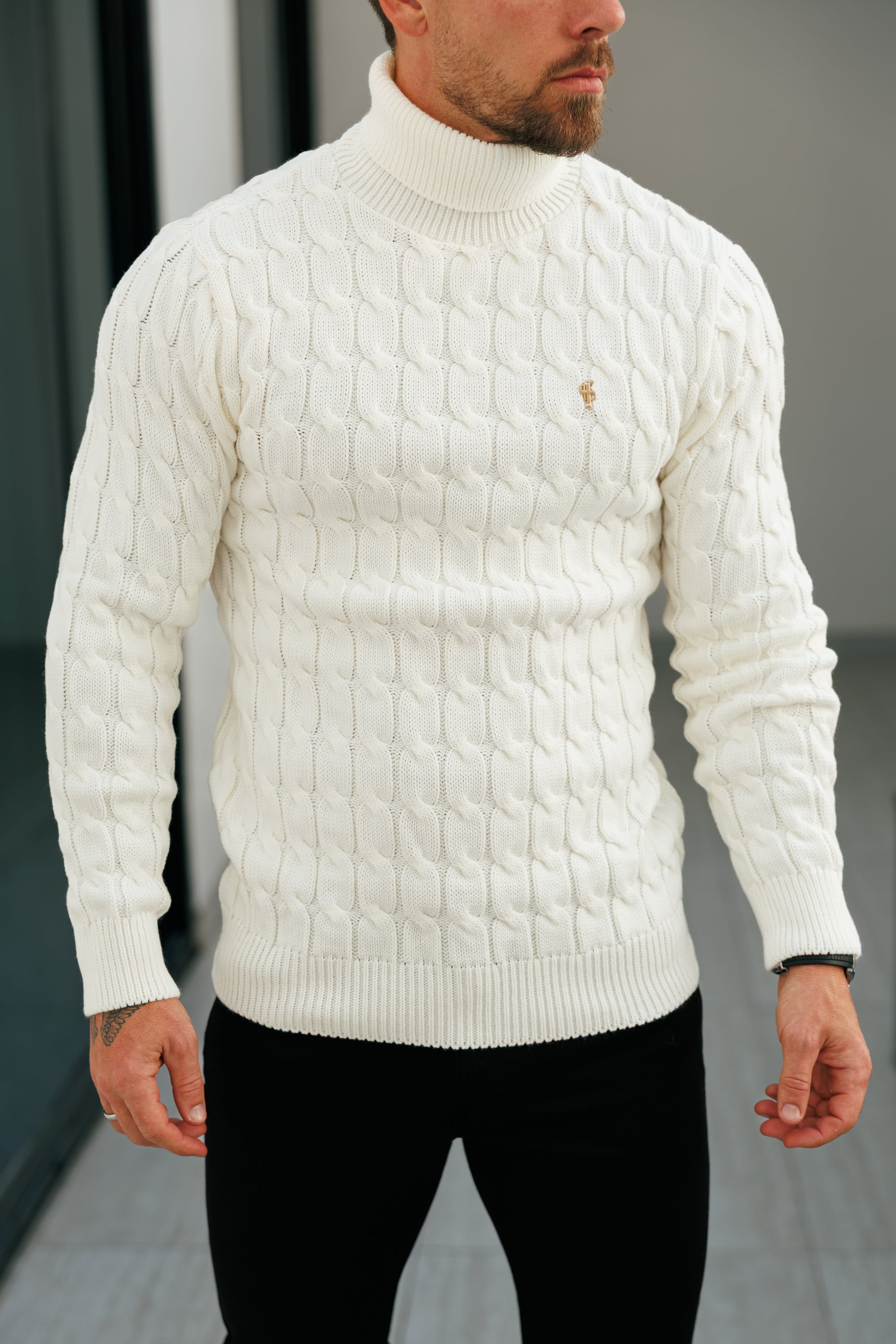 Link Weave Knit Cream Roll Neck Jumper - FSJ102