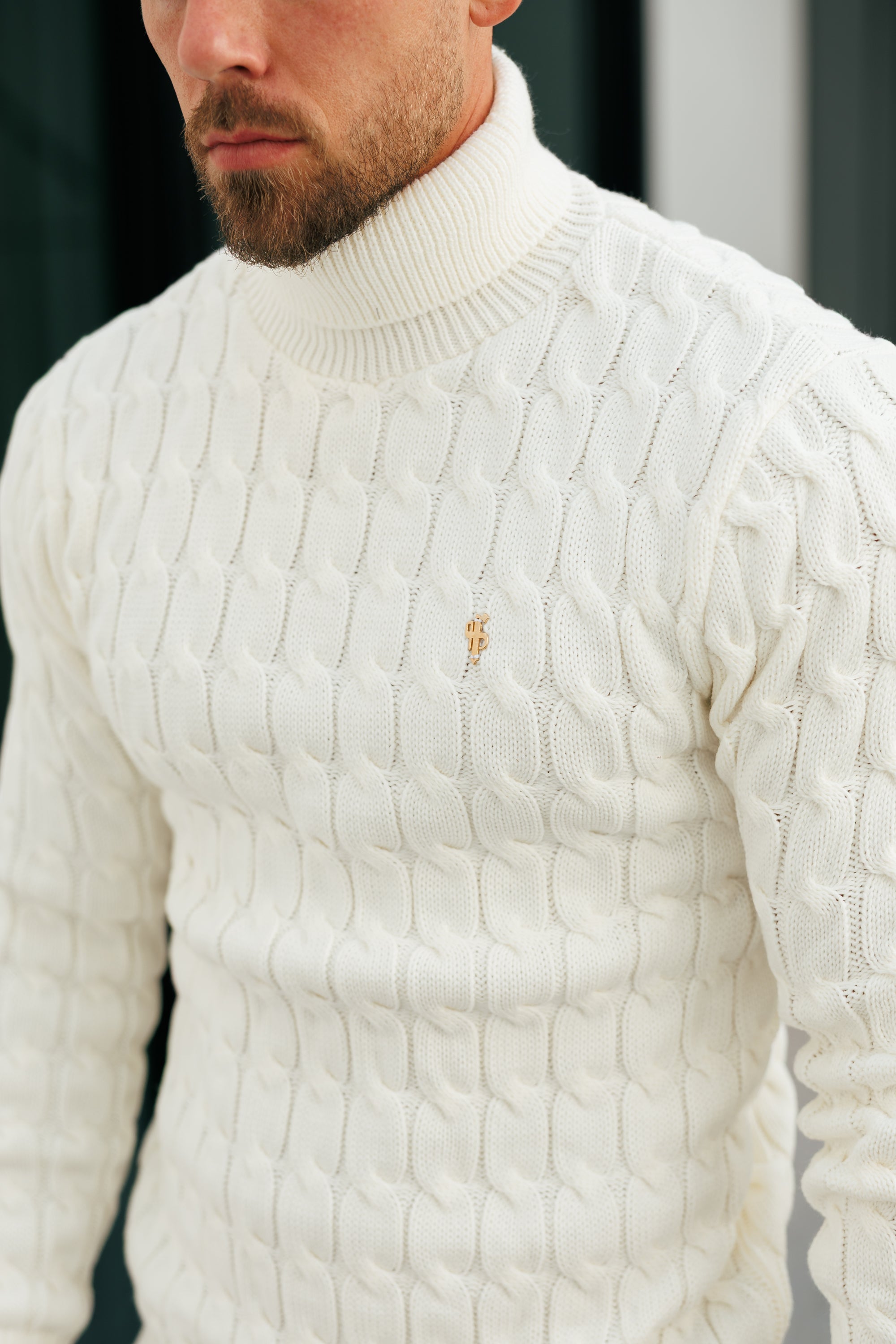 Link Weave Knit Cream Roll Neck Jumper - FSJ102