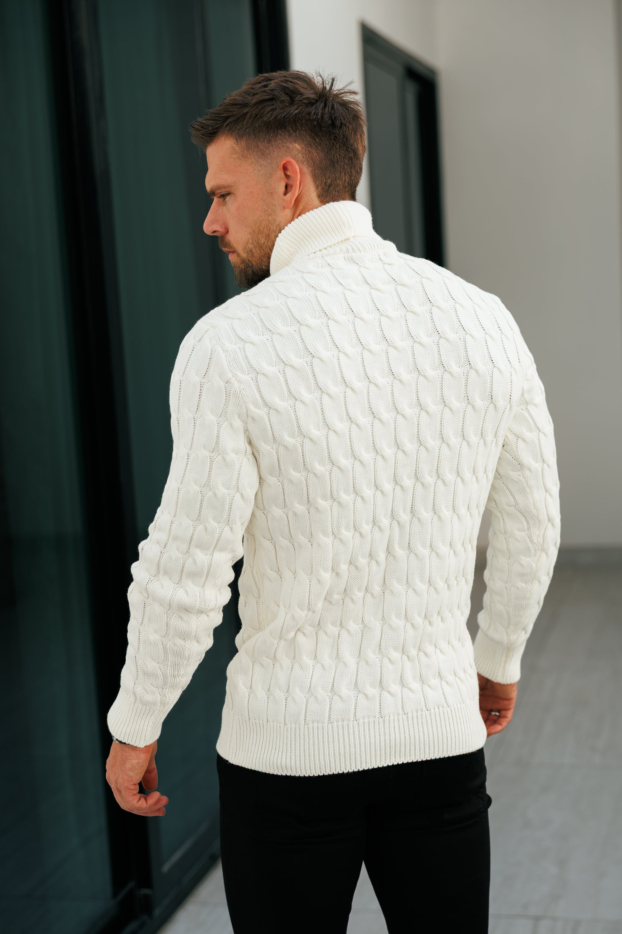 Link Weave Knit Cream Roll Neck Jumper - FSJ102