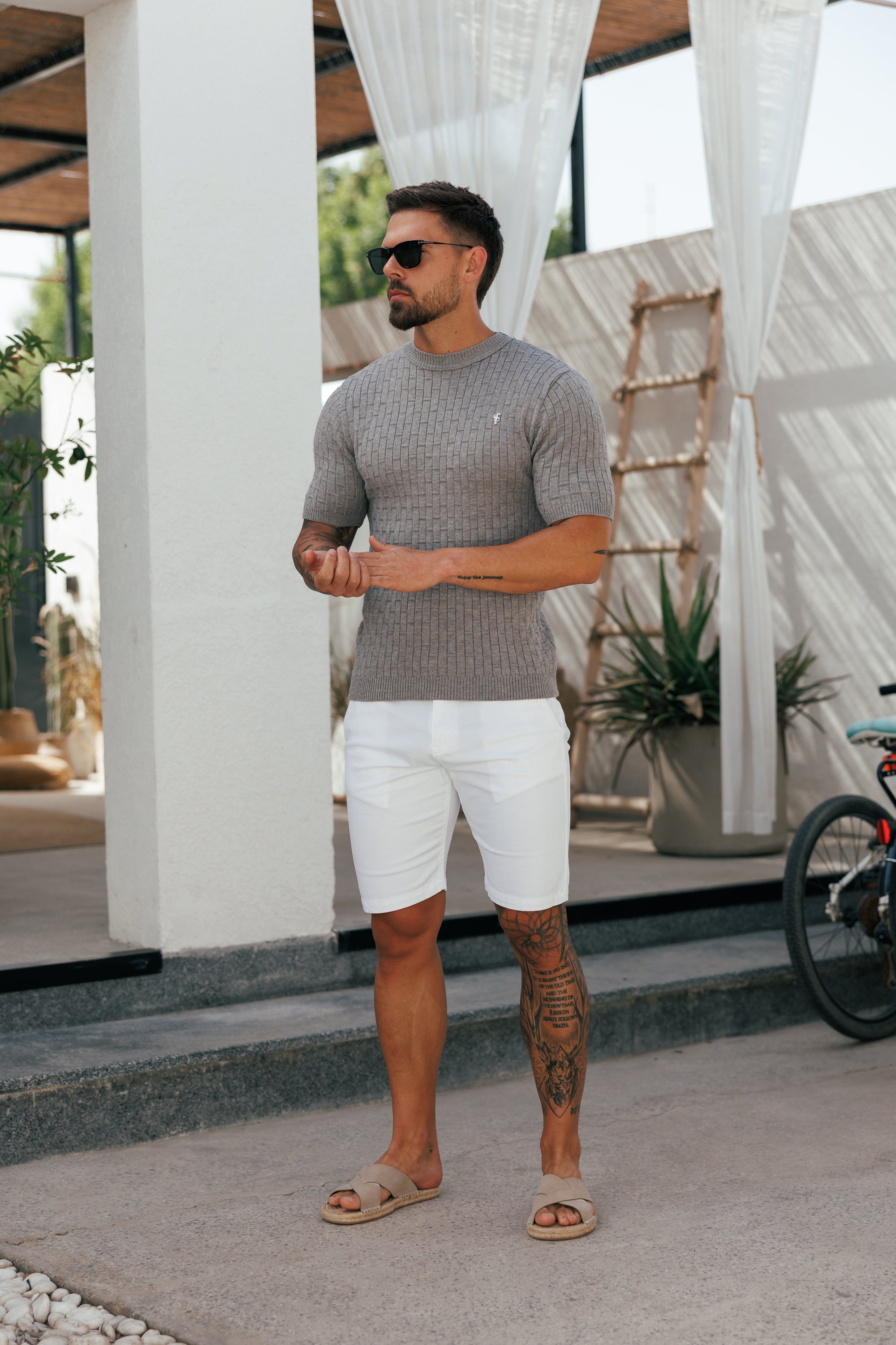 Grey Viscose Knitted Short Sleeve T-Shirt - FSJ157