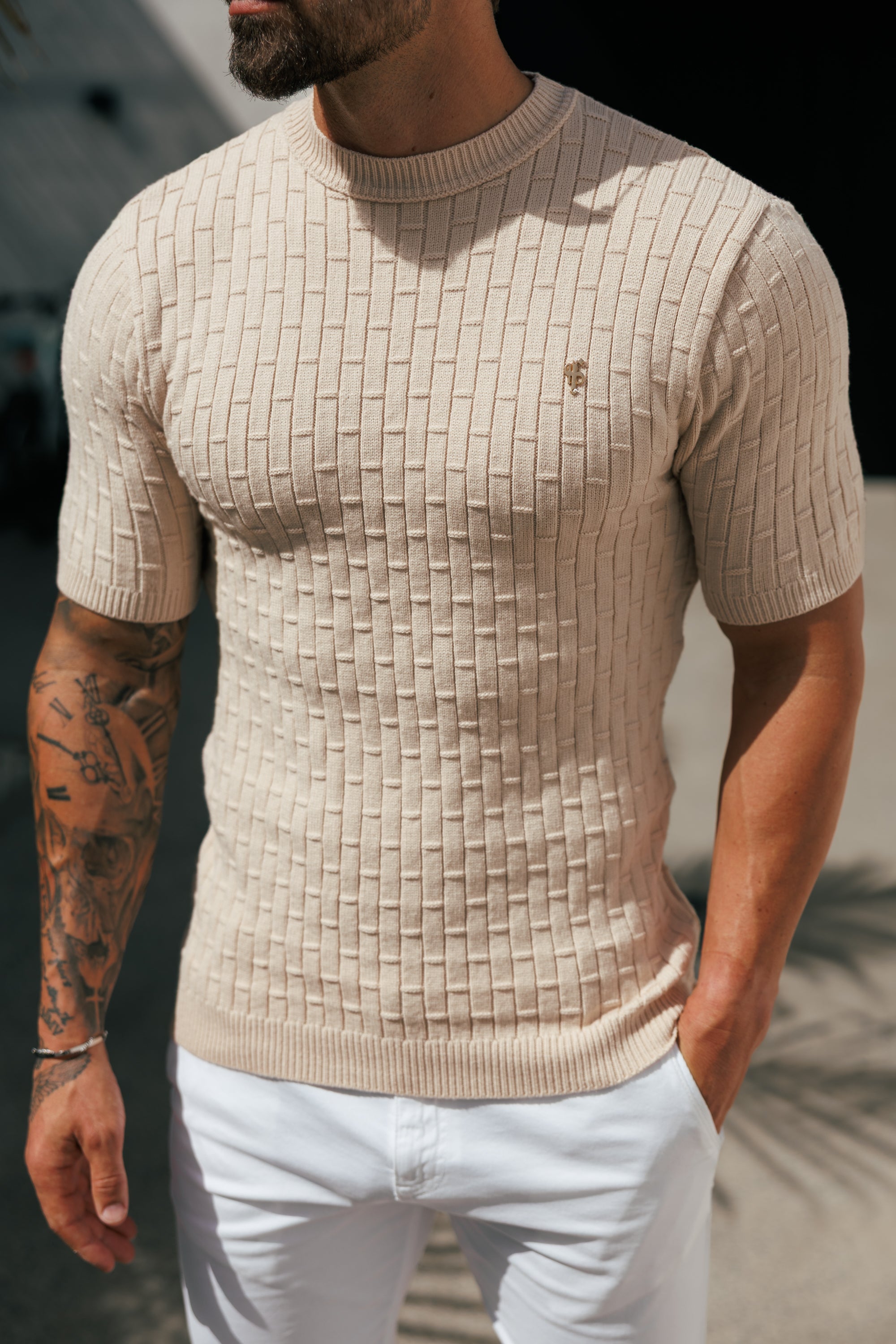 Stone Viscose Knitted Short Sleeve T-Shirt - FSJ161