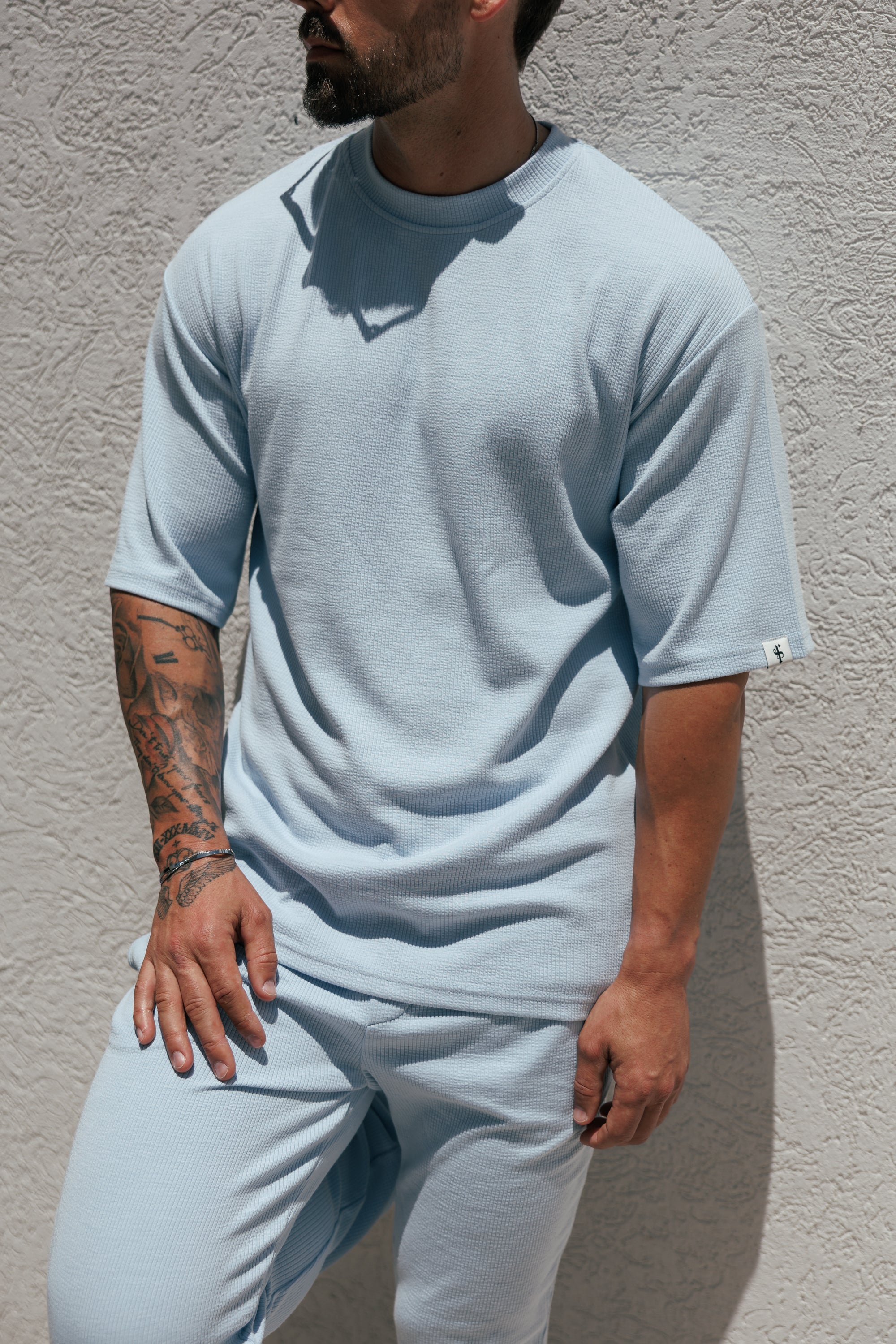 Jersey Cord Light Blue Oversized T-Shirt - FSR106