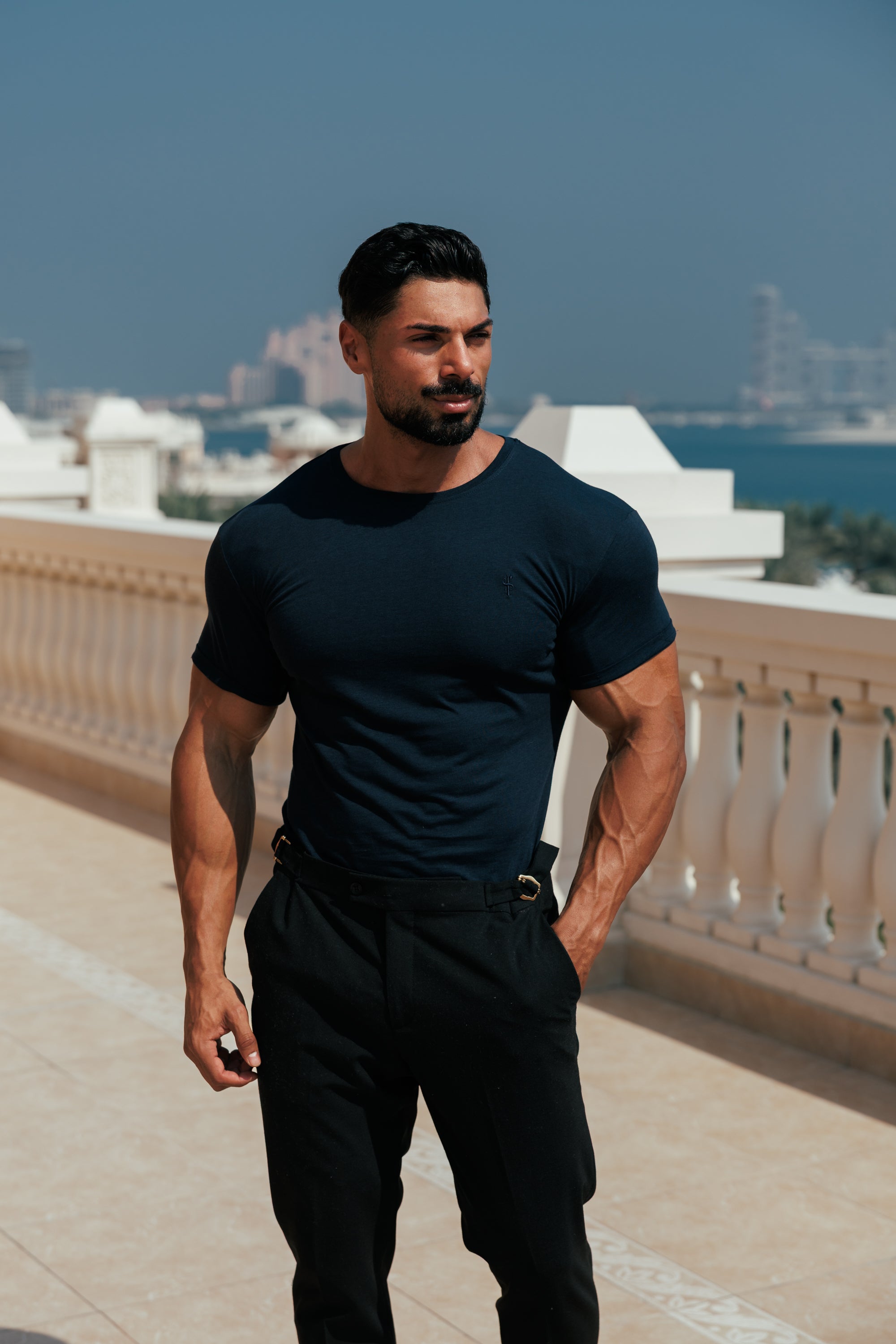 Navy Bamboo Crew T Shirt - FSH579