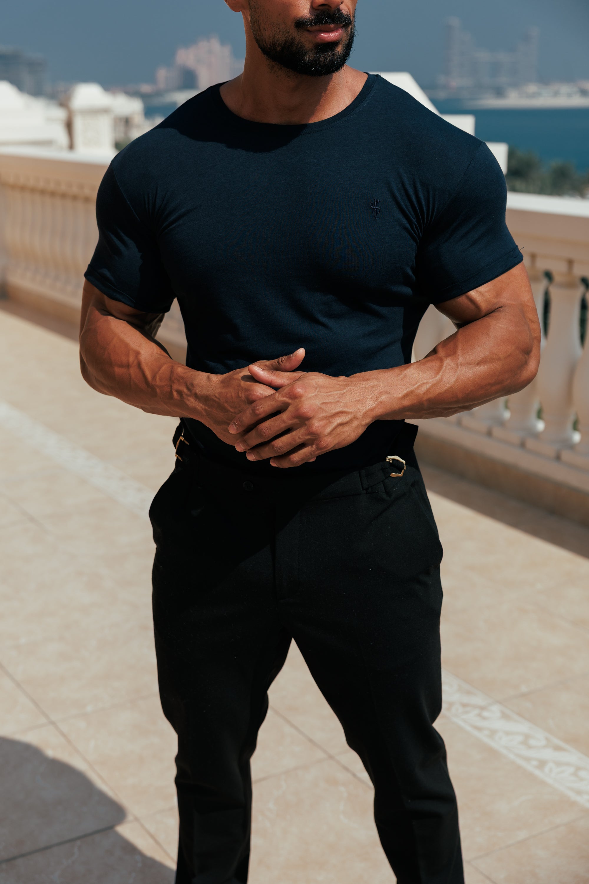 Navy Bamboo Crew T Shirt - FSH579