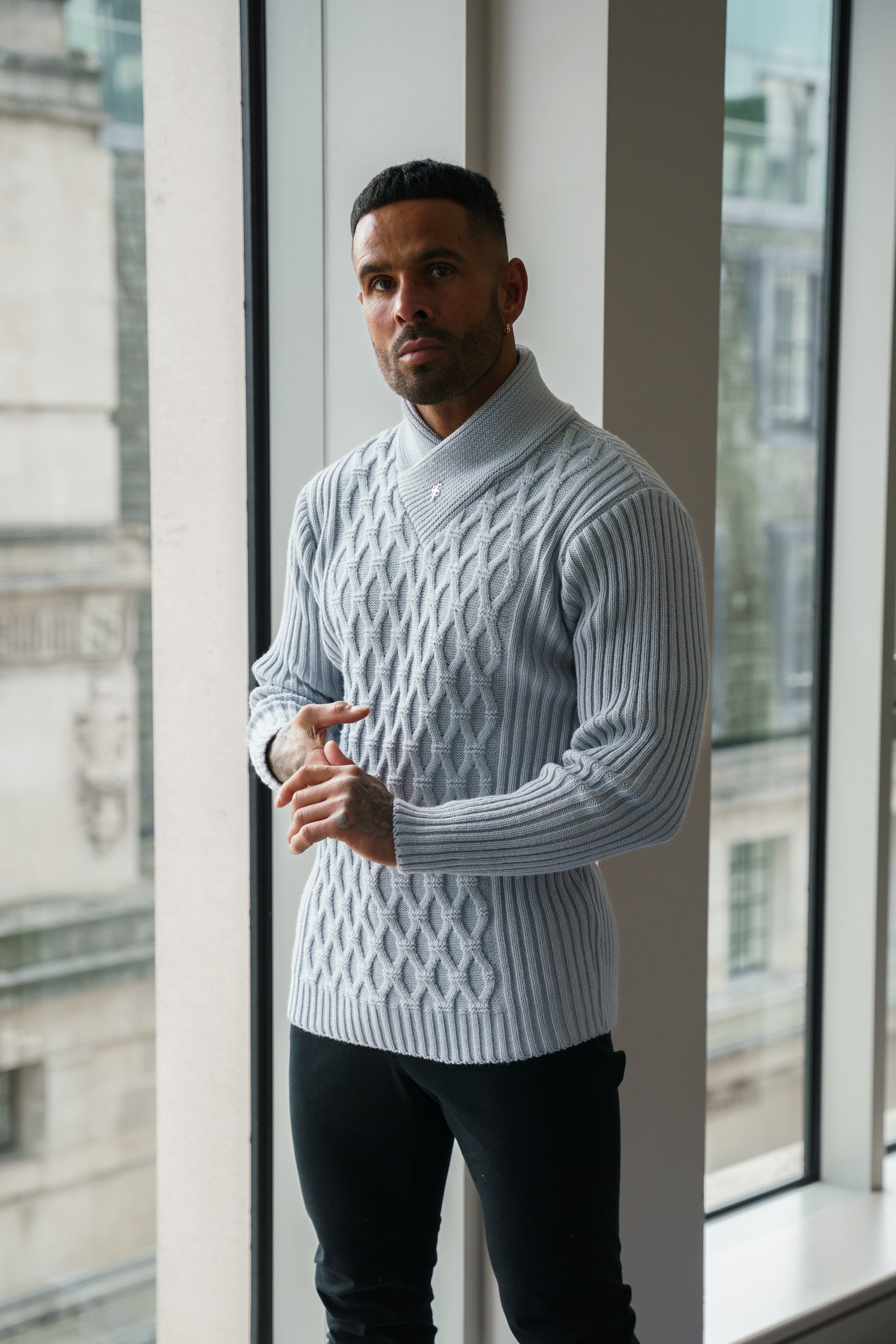 Chunky Cable Knit Cop Grey Jumper - FSJ064