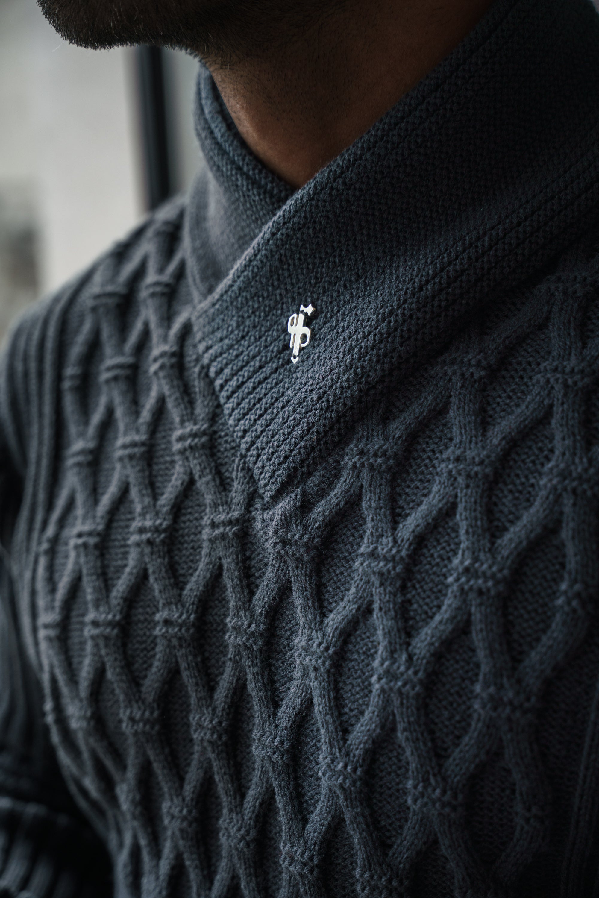 Chunky Cable Knit Gun Powder / Charcoal Jumper - FSJ065