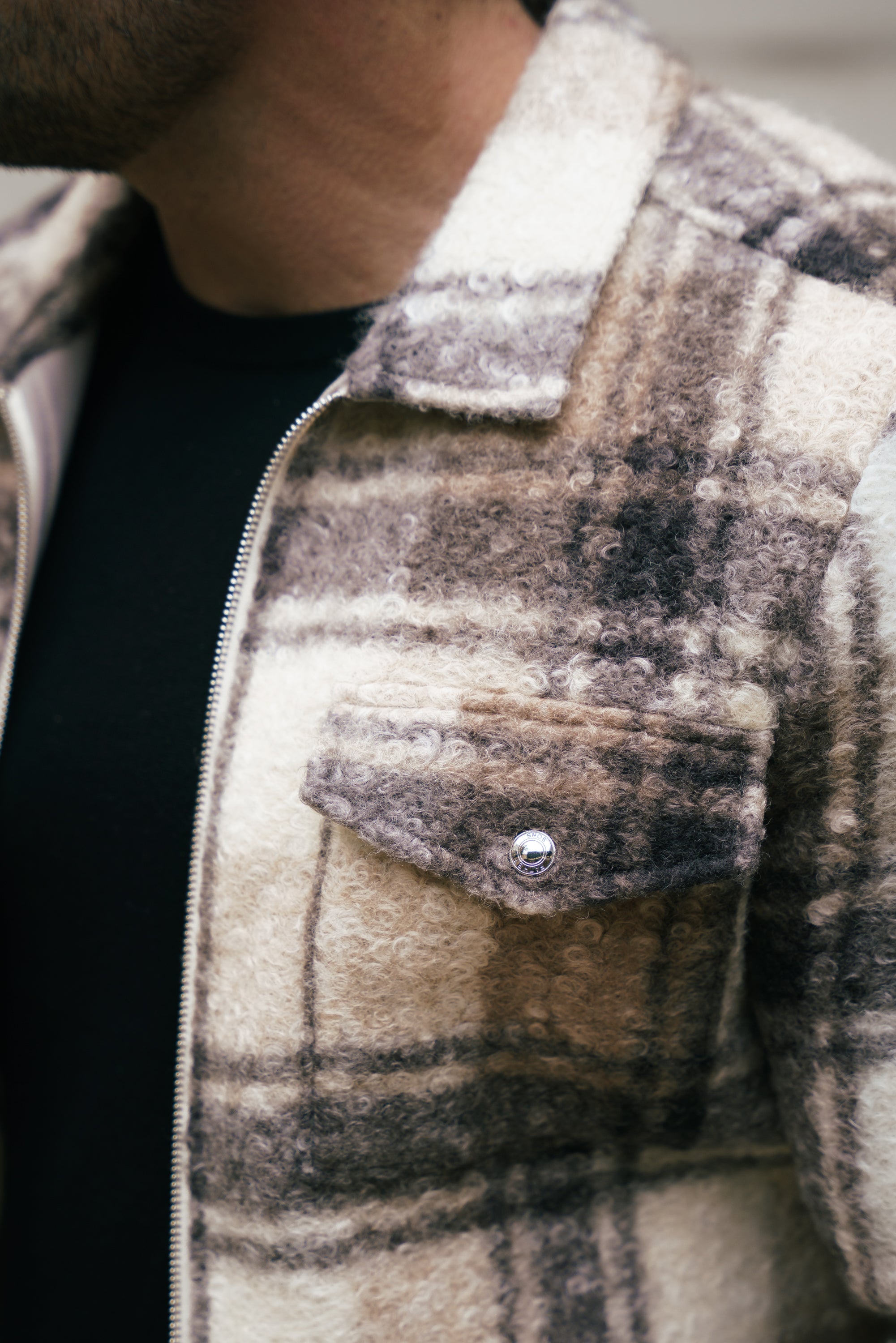 Boucle Zipped Check Jacket Taupe - FSN155