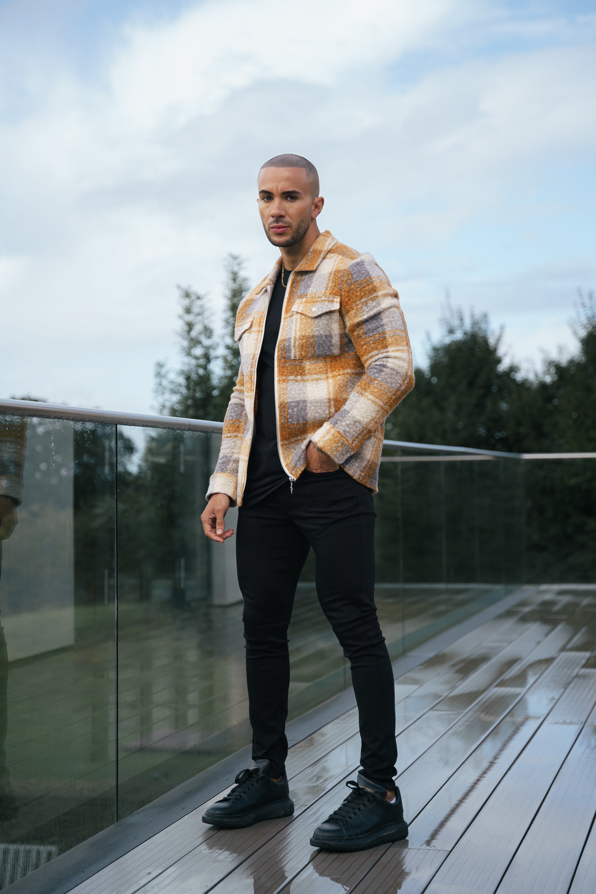 Boucle Zipped Check Jacket Tan - FSN157