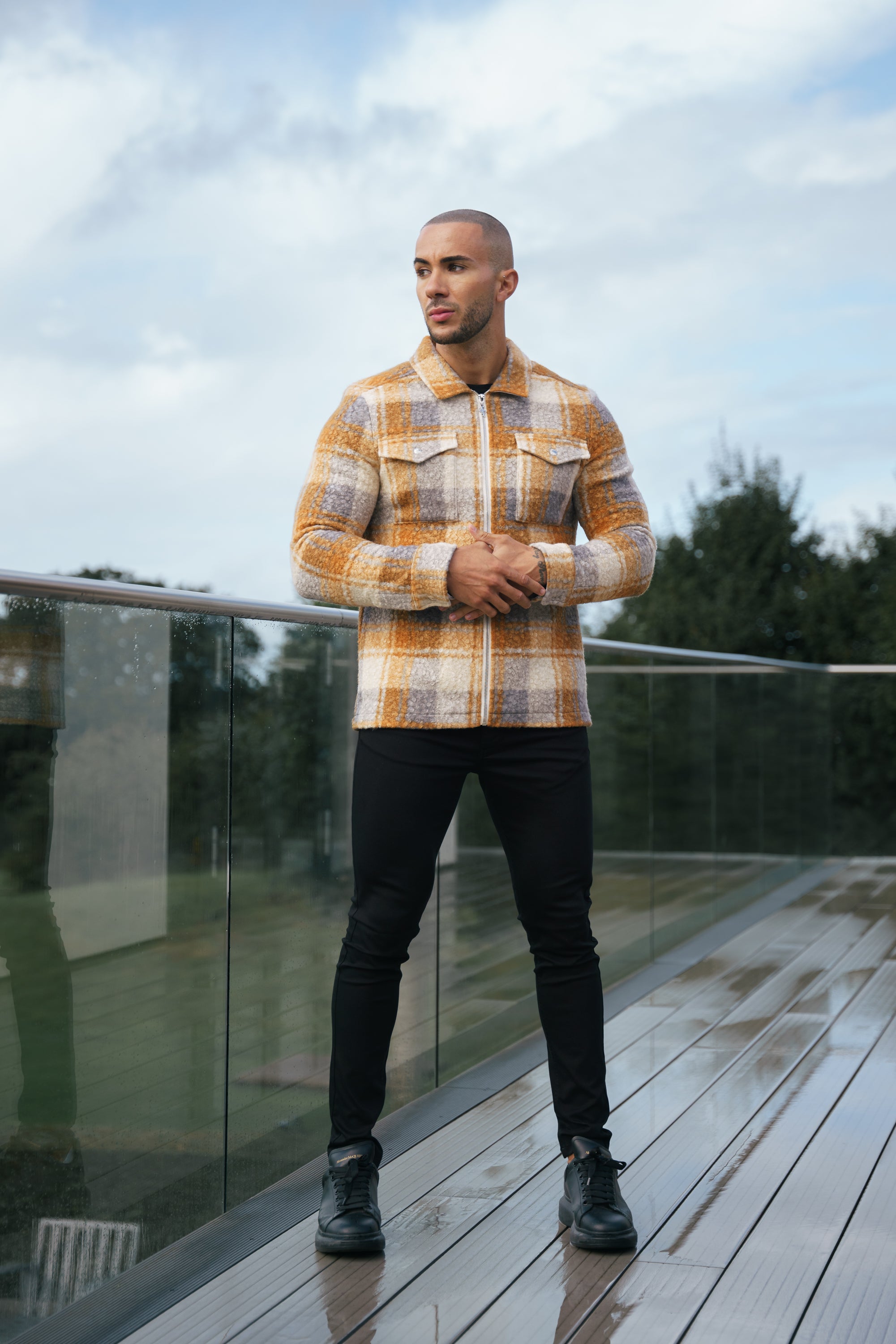 Boucle Zipped Check Jacket Tan - FSN157
