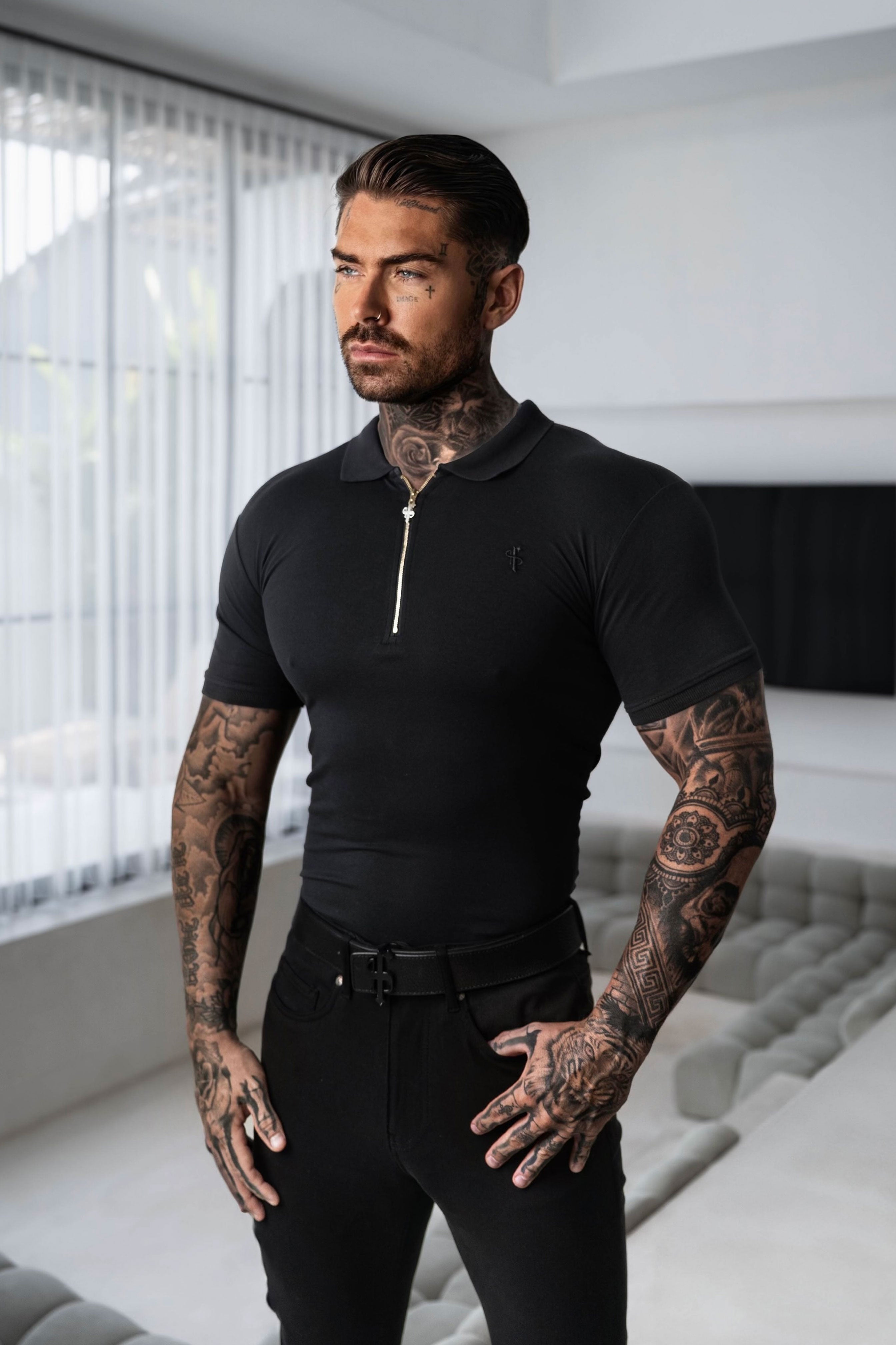 Classic Black and Gold Zipped Polo Shirt - FSH239